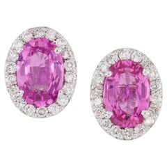 Pair of Pink Sapphire and Diamond Cluster Earrings