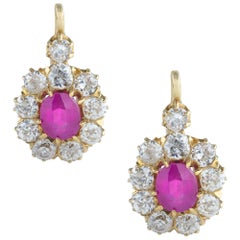 Pair of Pink Sapphire and Diamond Cluster Earrings