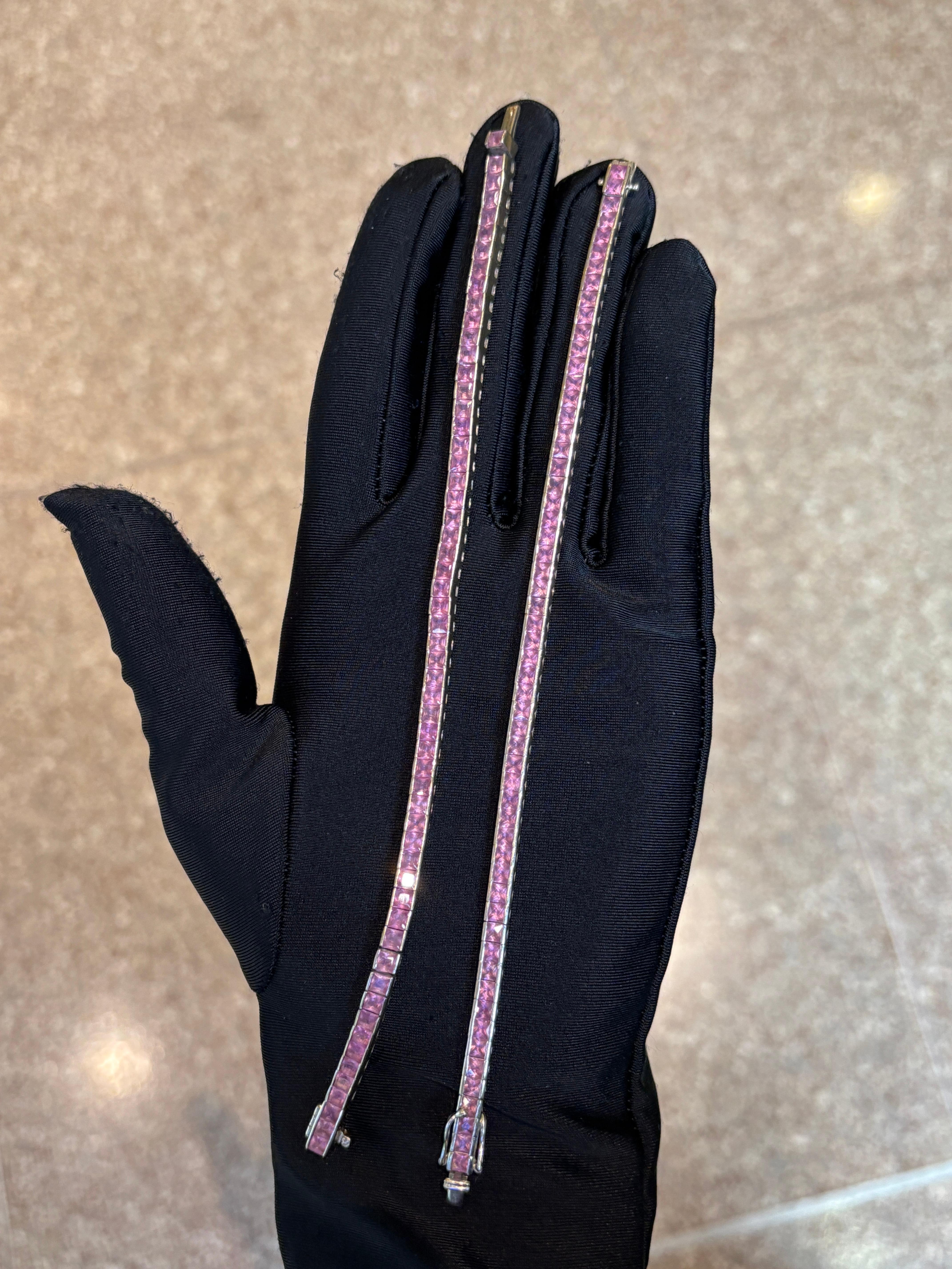 Par de pulseras de zafiro rosa Corte princesa en venta