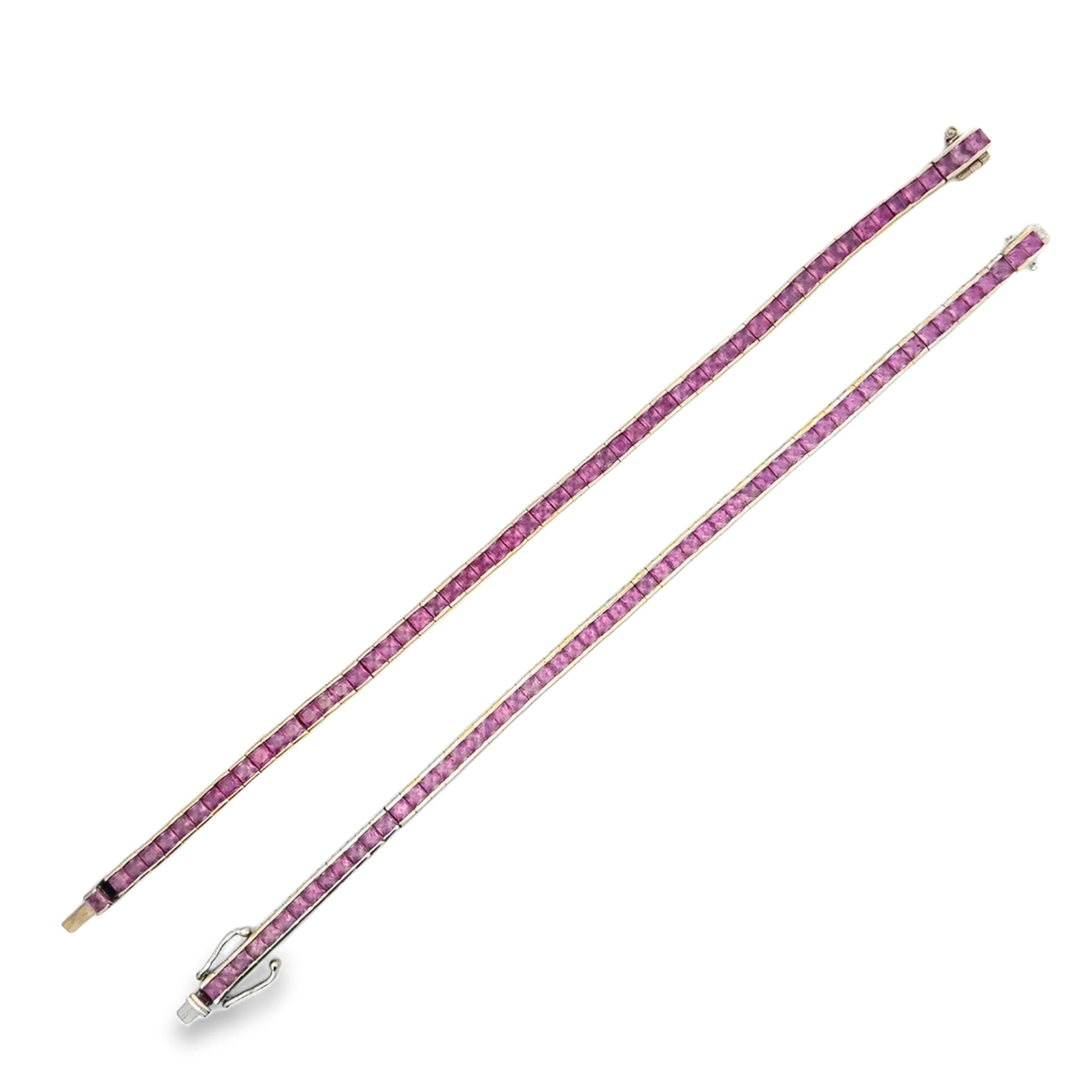 Par de pulseras de zafiro rosa en venta 1