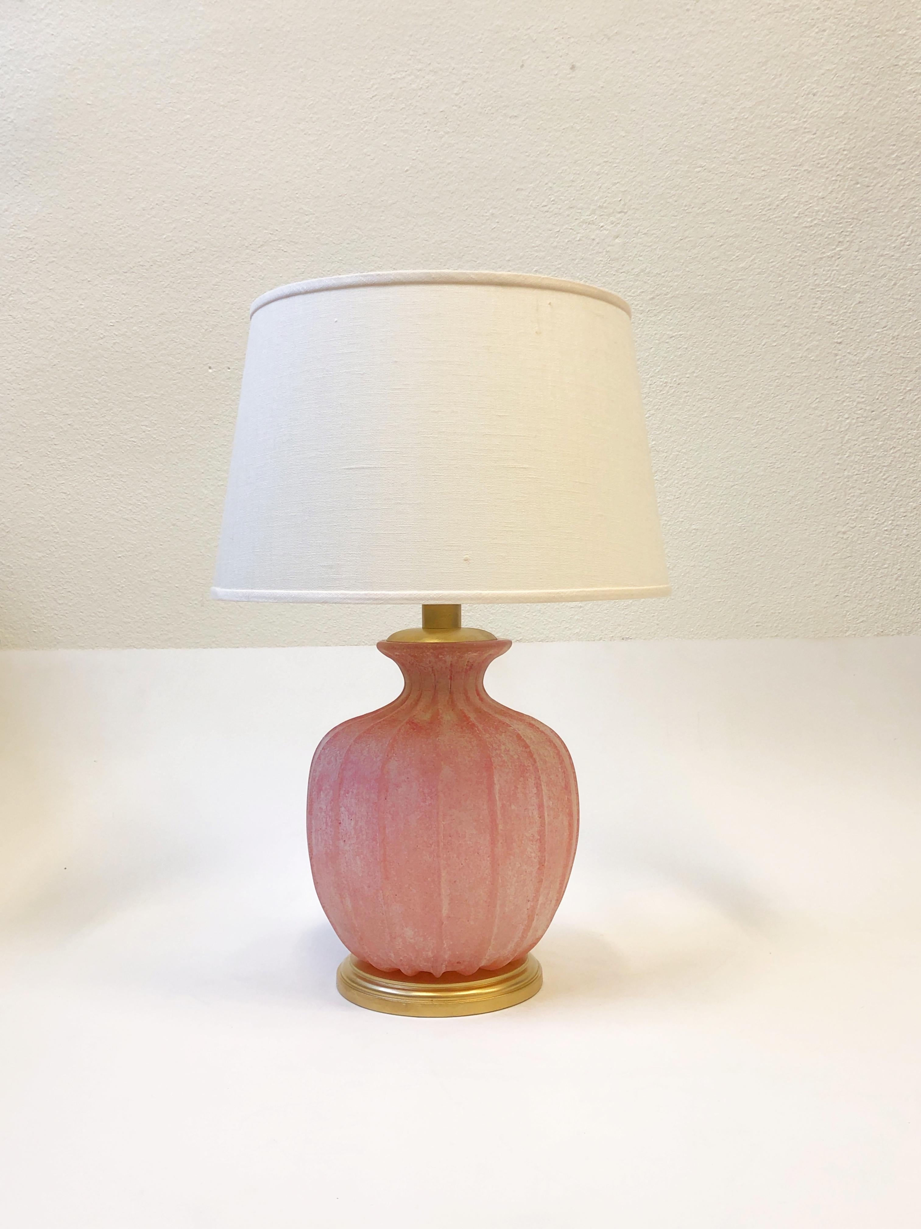 Pair of Pink Scavo Murano Glass Table Lamps by Seguso Vetri d'Arte 7