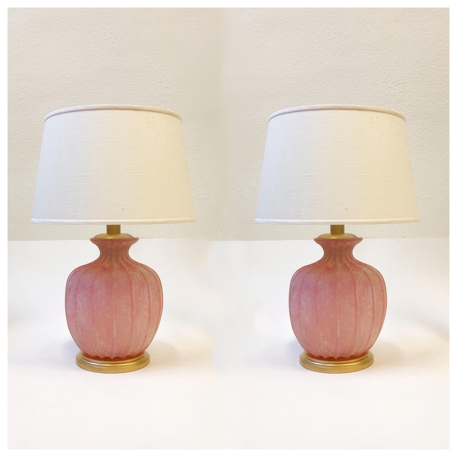 Pair of Pink Scavo Murano Glass Table Lamps by Seguso Vetri d'Arte 10