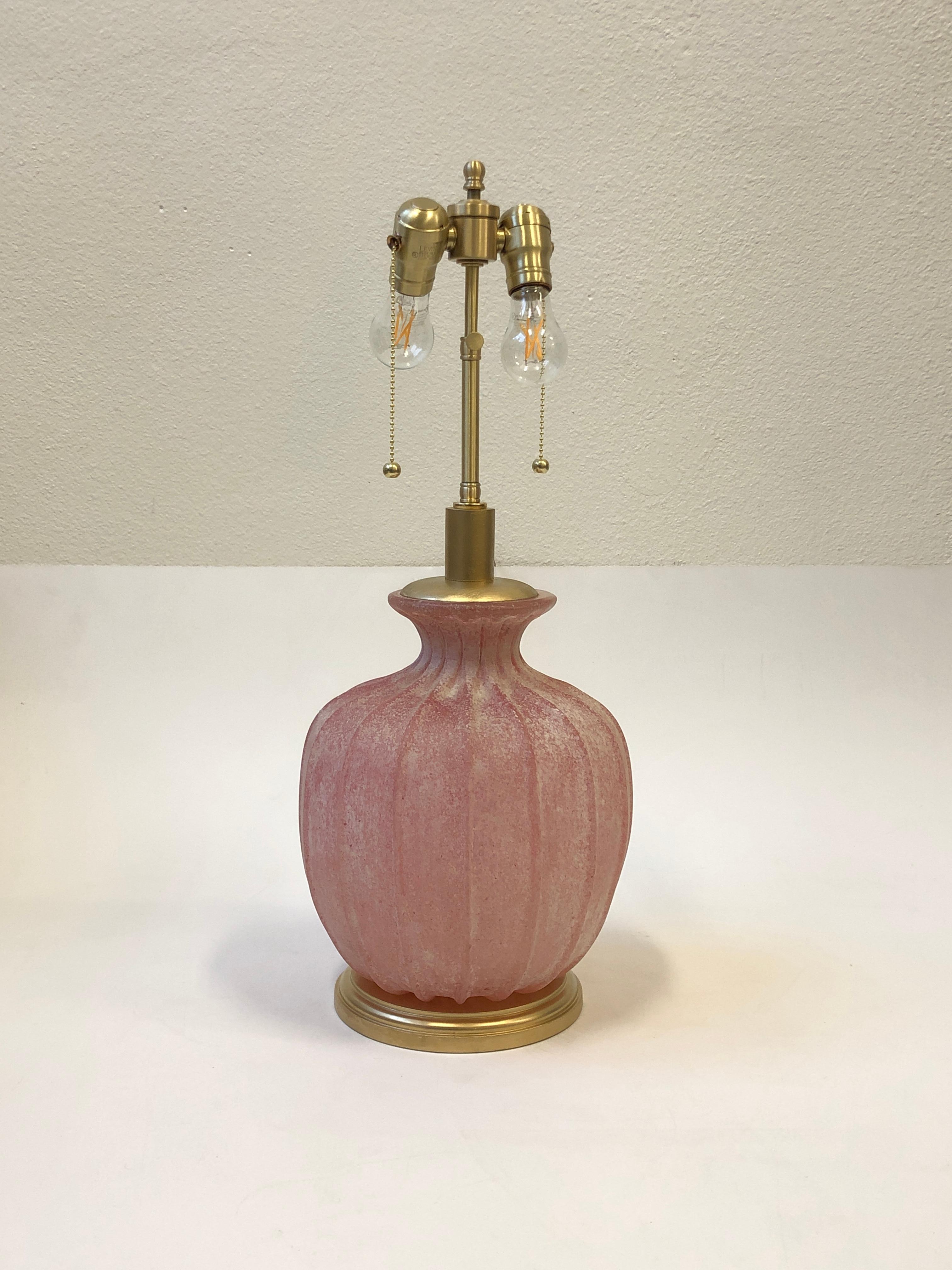 Modern Pair of Pink Scavo Murano Glass Table Lamps by Seguso Vetri d'Arte