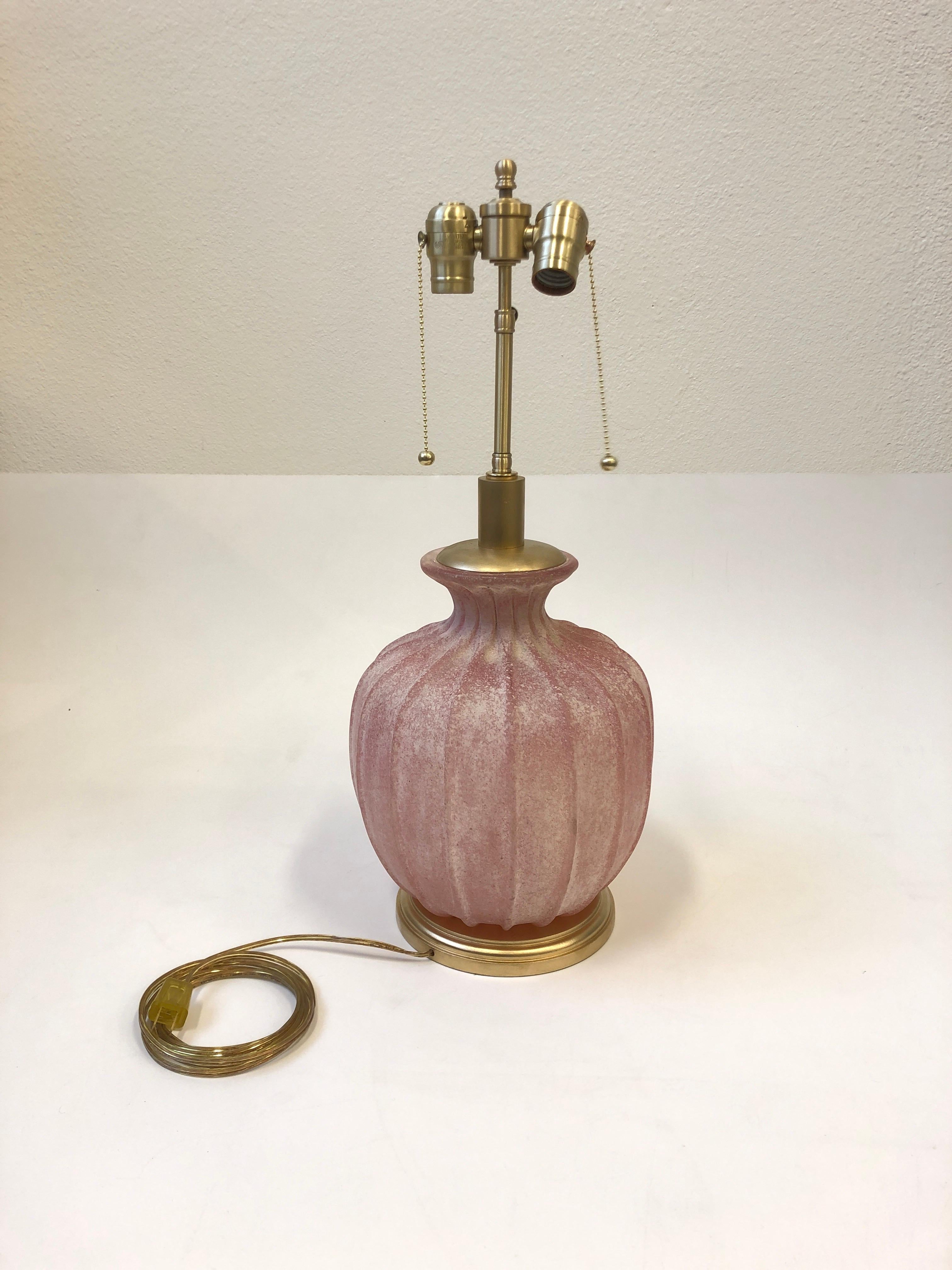 Late 20th Century Pair of Pink Scavo Murano Glass Table Lamps by Seguso Vetri d'Arte
