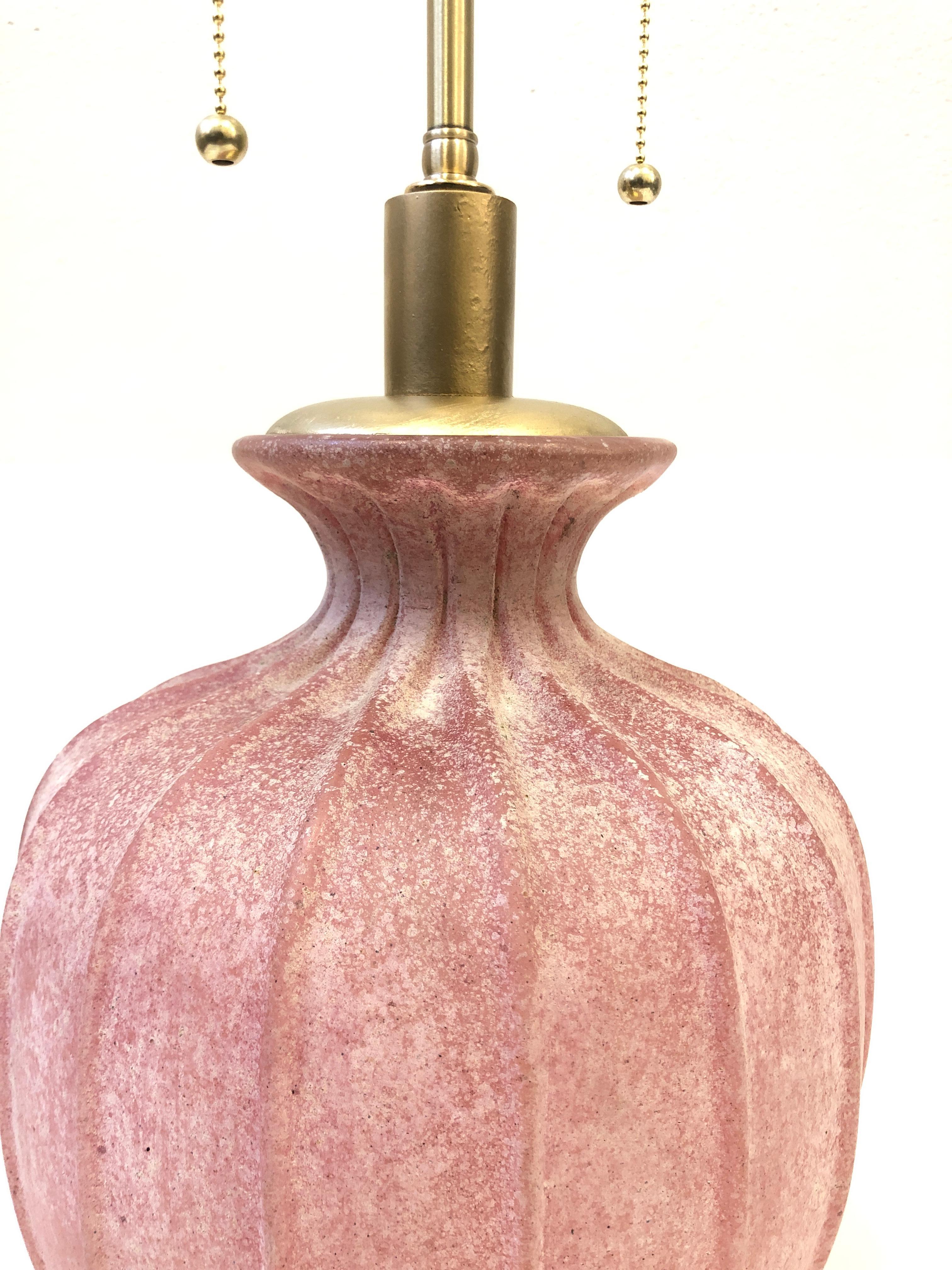 Pair of Pink Scavo Murano Glass Table Lamps by Seguso Vetri d'Arte 1