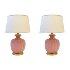 Paire de lampes de table en verre de Murano Scavo rose par Seguso Vetri d'Arte