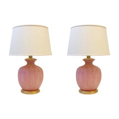 Pair of Pink Scavo Murano Glass Table Lamps by Seguso Vetri d'Arte