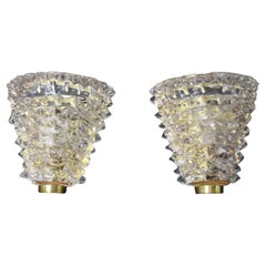 Pair of Pink Sconces in Rostrato Murano Glass in Barovier Style , Wall Lights