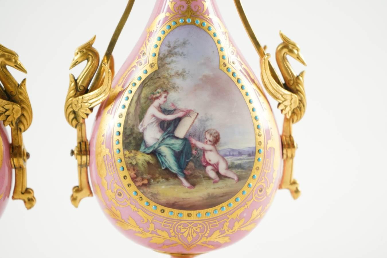 French Pair of Pink Sevres Vases For Sale