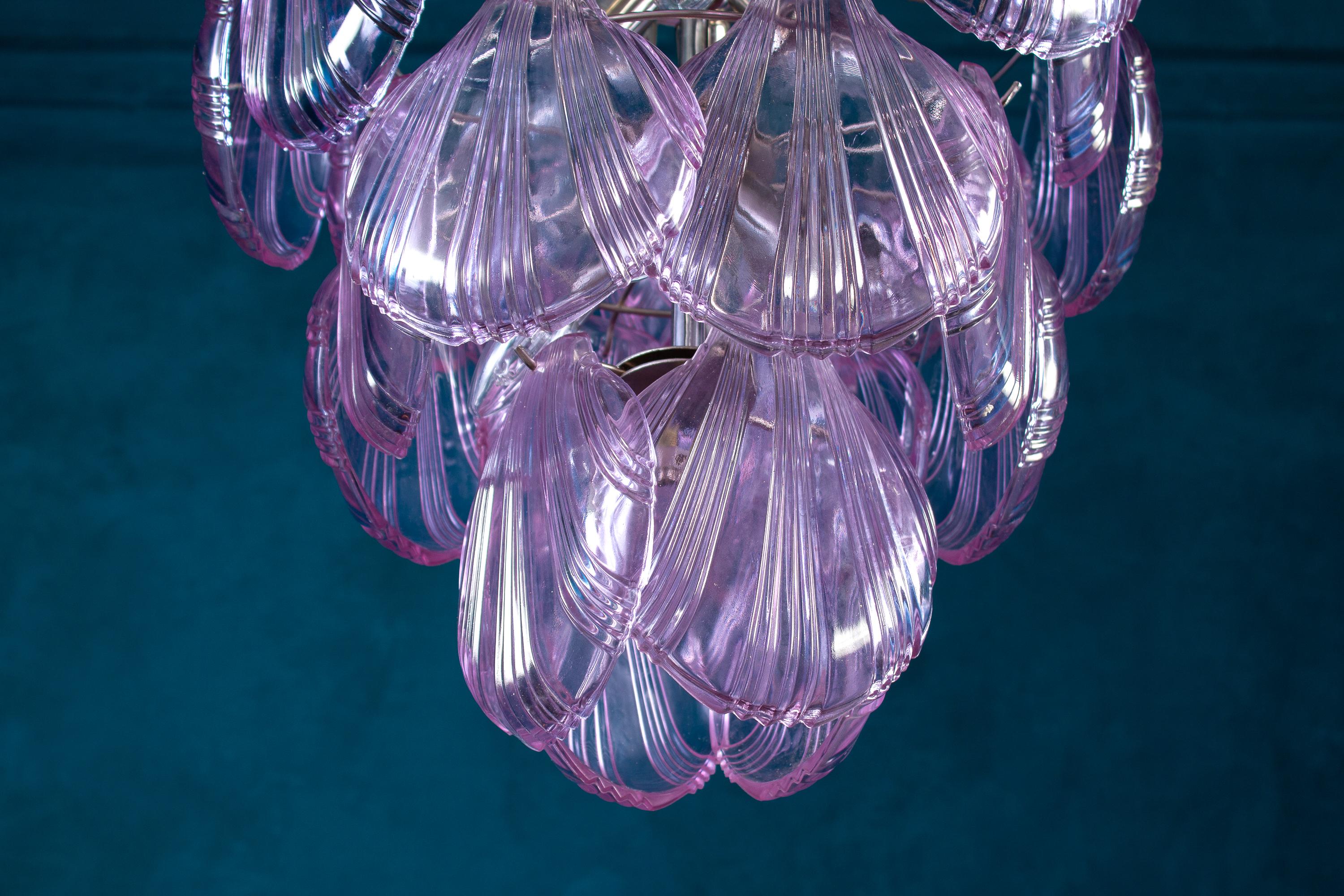 Pair of Pink Shell Murano Glass Chandelier, circa 2000s For Sale 3
