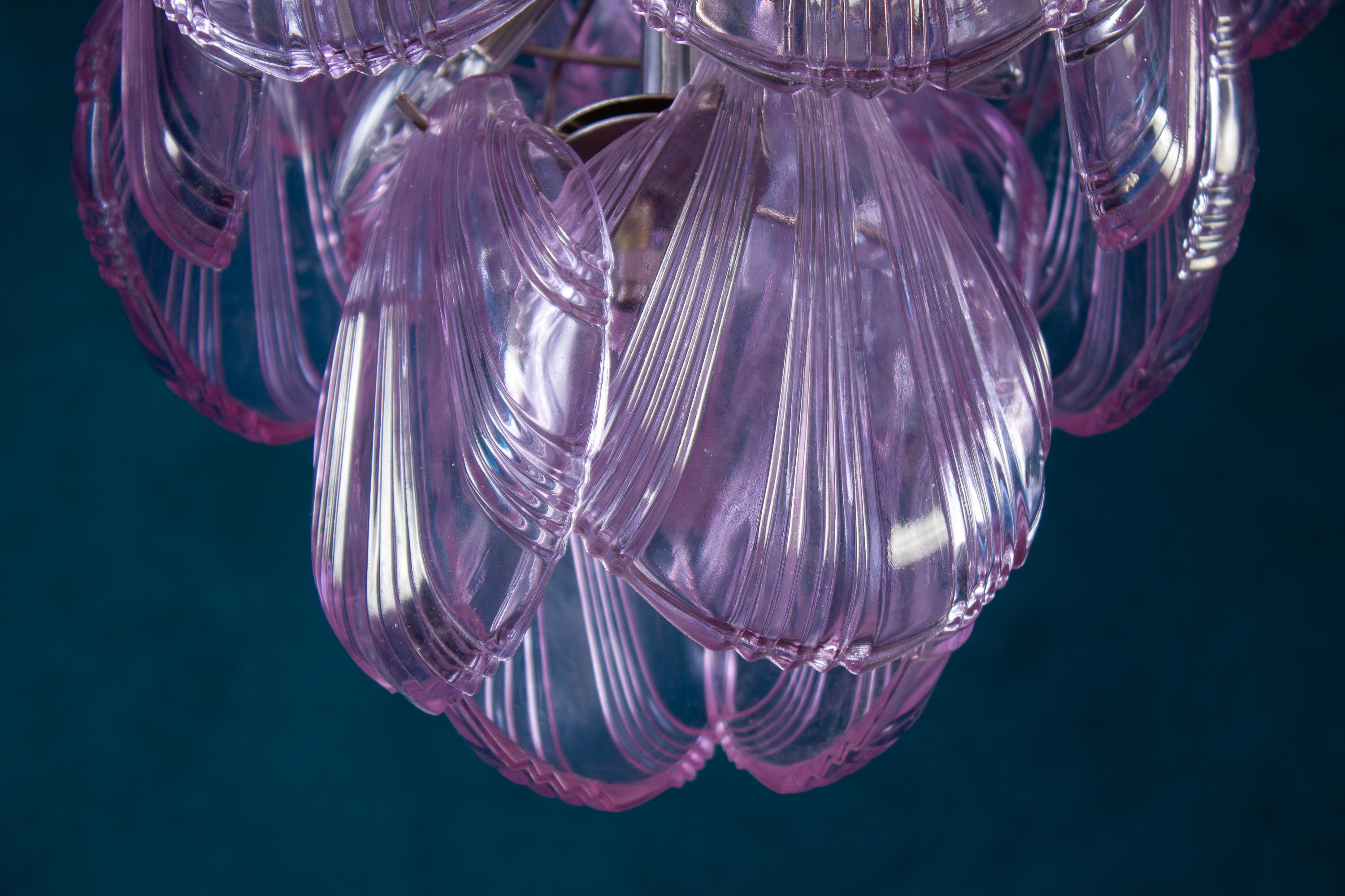 Pair of Pink Shell Murano Glass Chandelier, circa 2000s For Sale 4