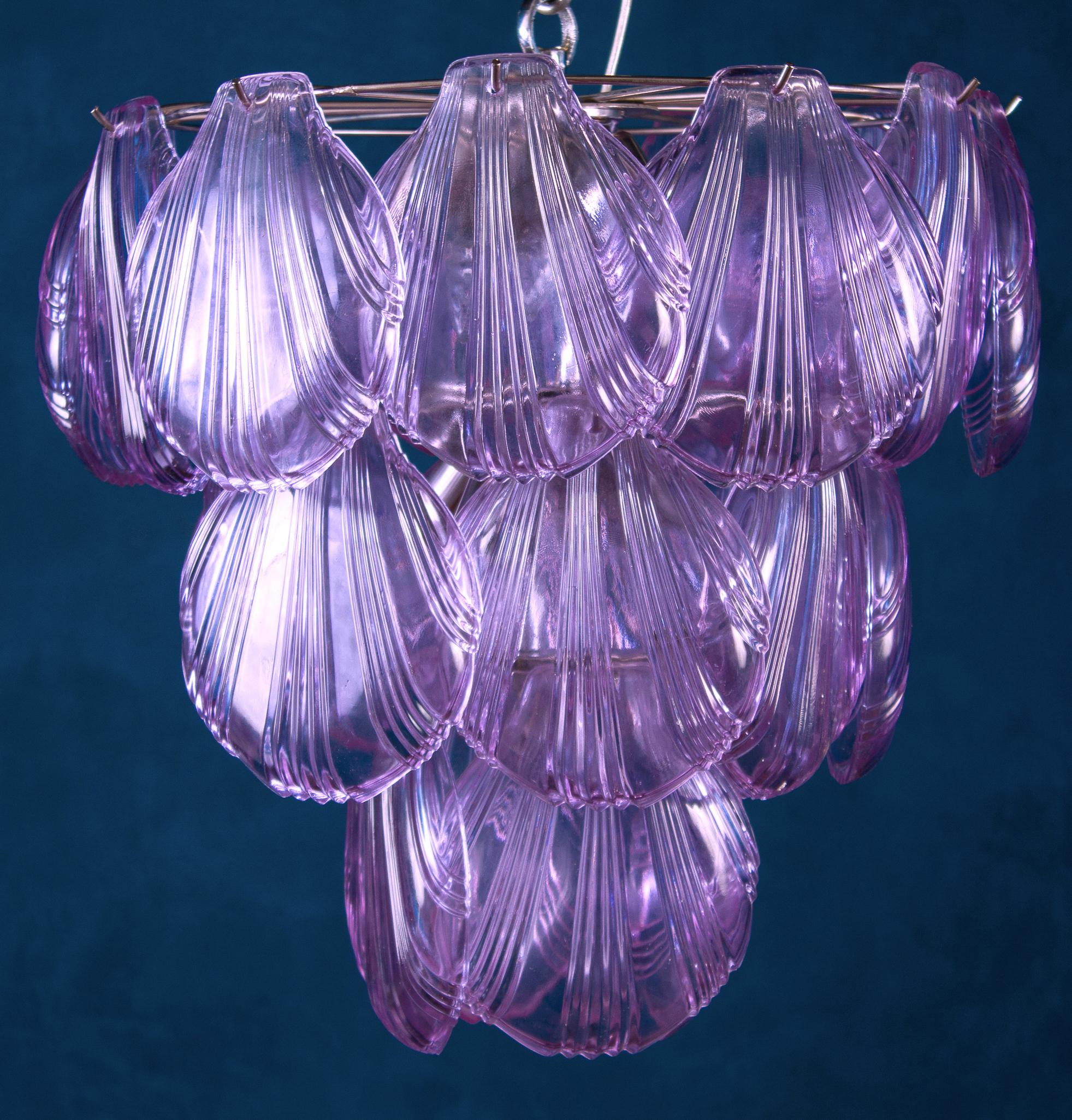 Mid-Century Modern Pair of Pink Shell Murano Glass Chandelier, circa 2000s For Sale