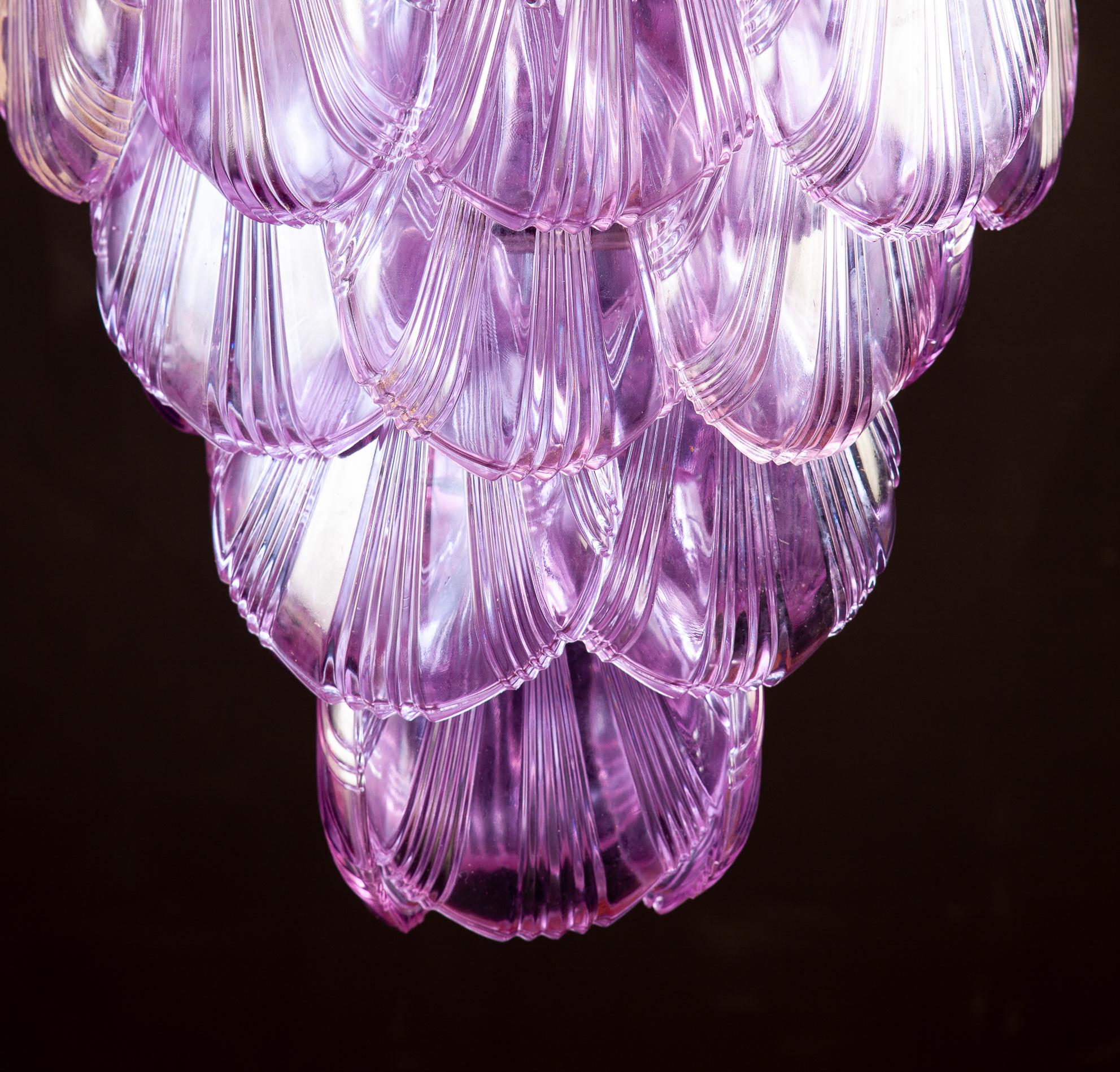 Italian Pair of Pink Shell Murano Glass Chandelier, circa 2000s For Sale