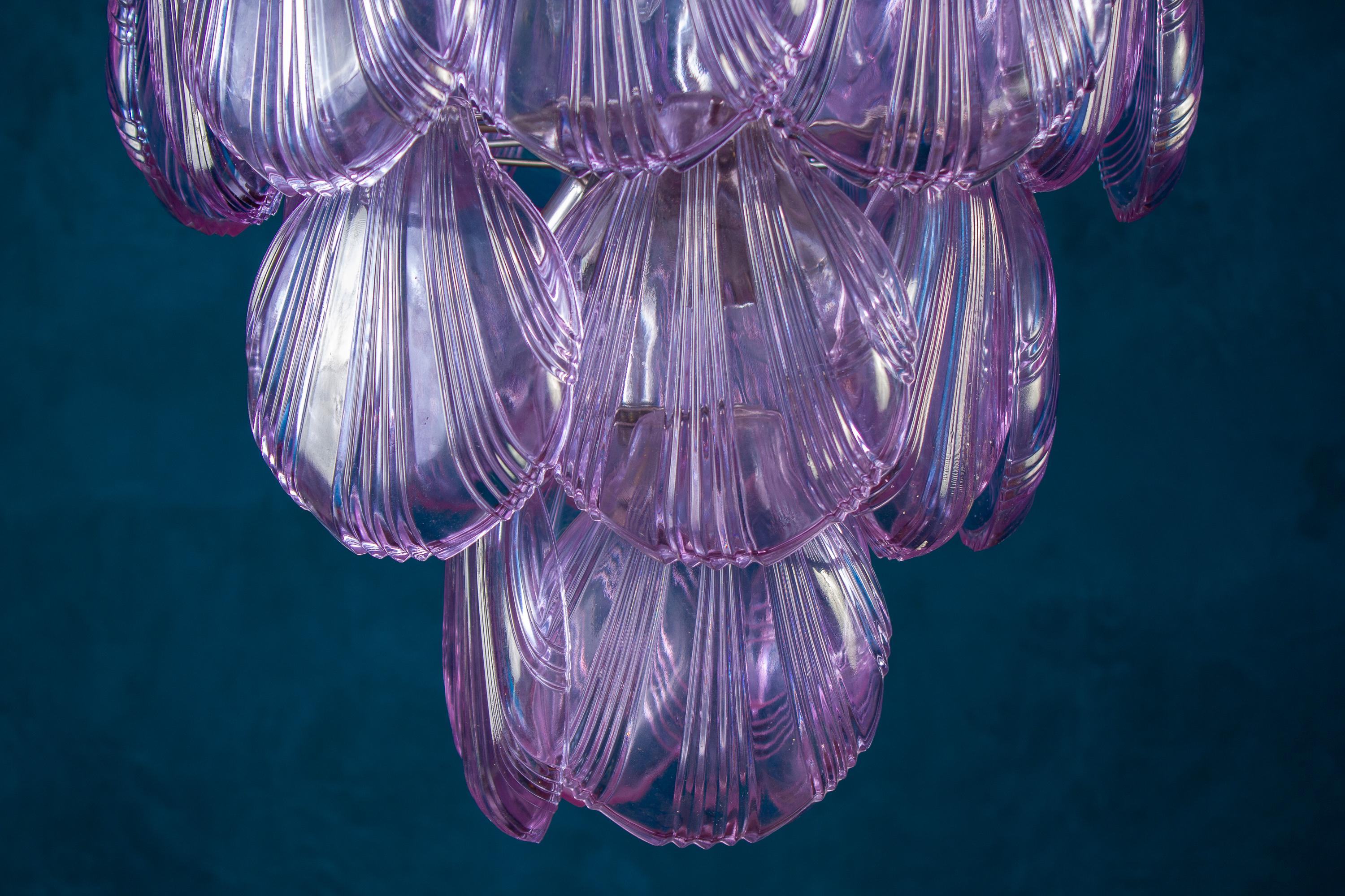 Blown Glass Pair of Pink Shell Murano Glass Chandelier, circa 2000s For Sale