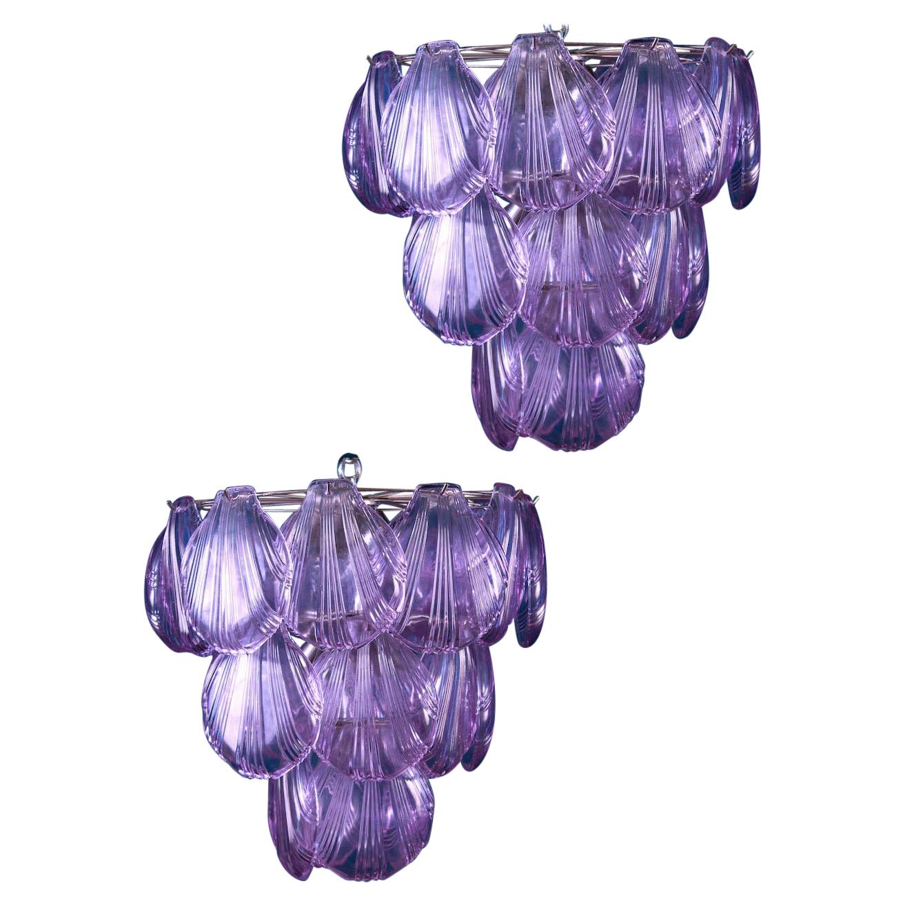Pair of Pink Shell Murano Glass Chandelier, circa 2000s For Sale