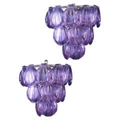 Pair of Pink Shell Murano Glass Chandelier, circa 2000s