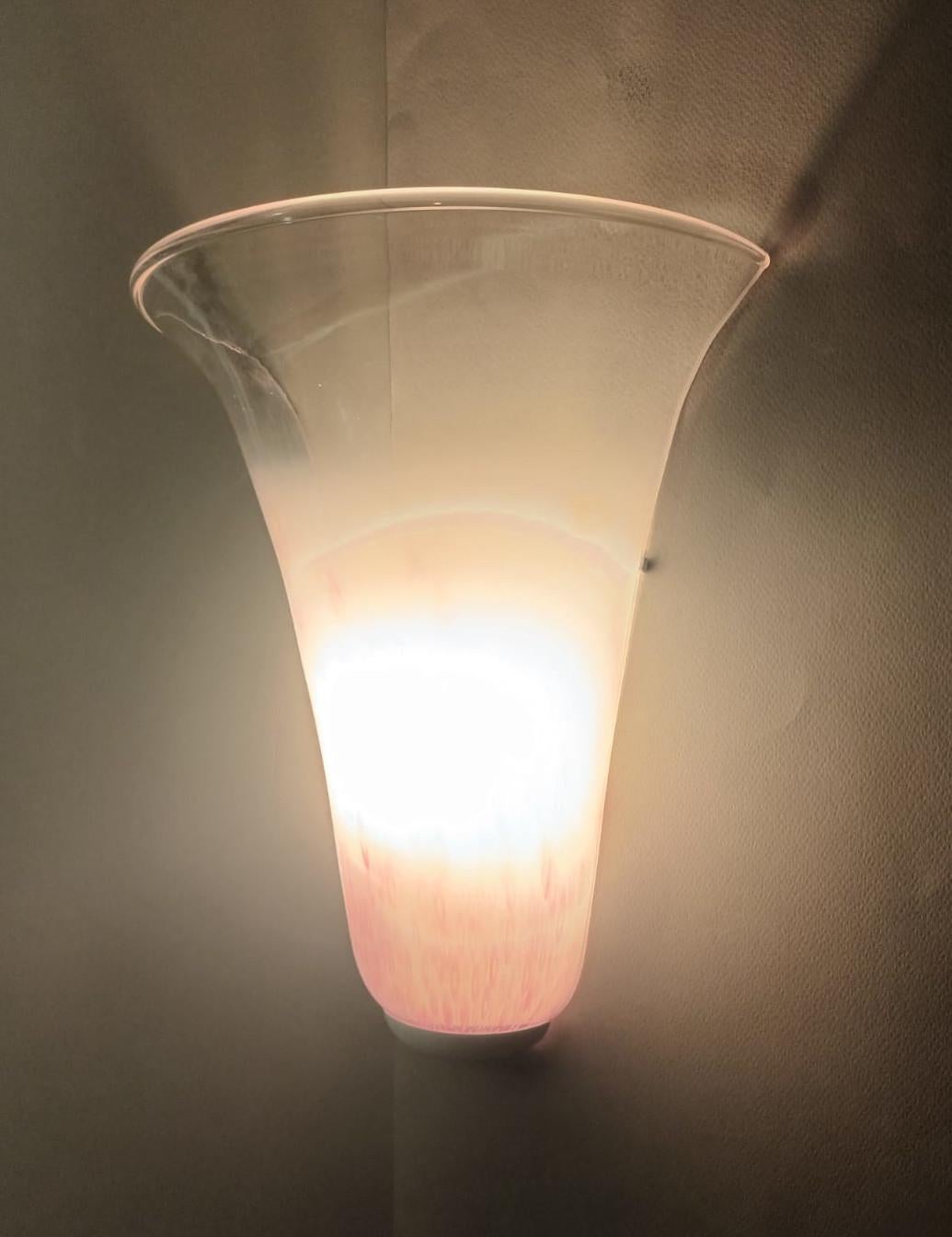 Pair of Pink Shield Sconces In Good Condition For Sale In Los Angeles, CA