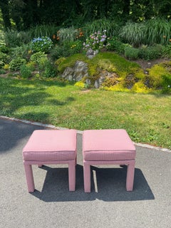 Pair of Pink Square Ottomans or Footstools