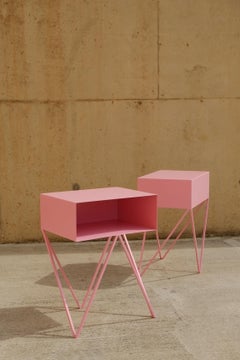Paire de tables de chevet Robot en acier rose - Tables de nuit personnalisables