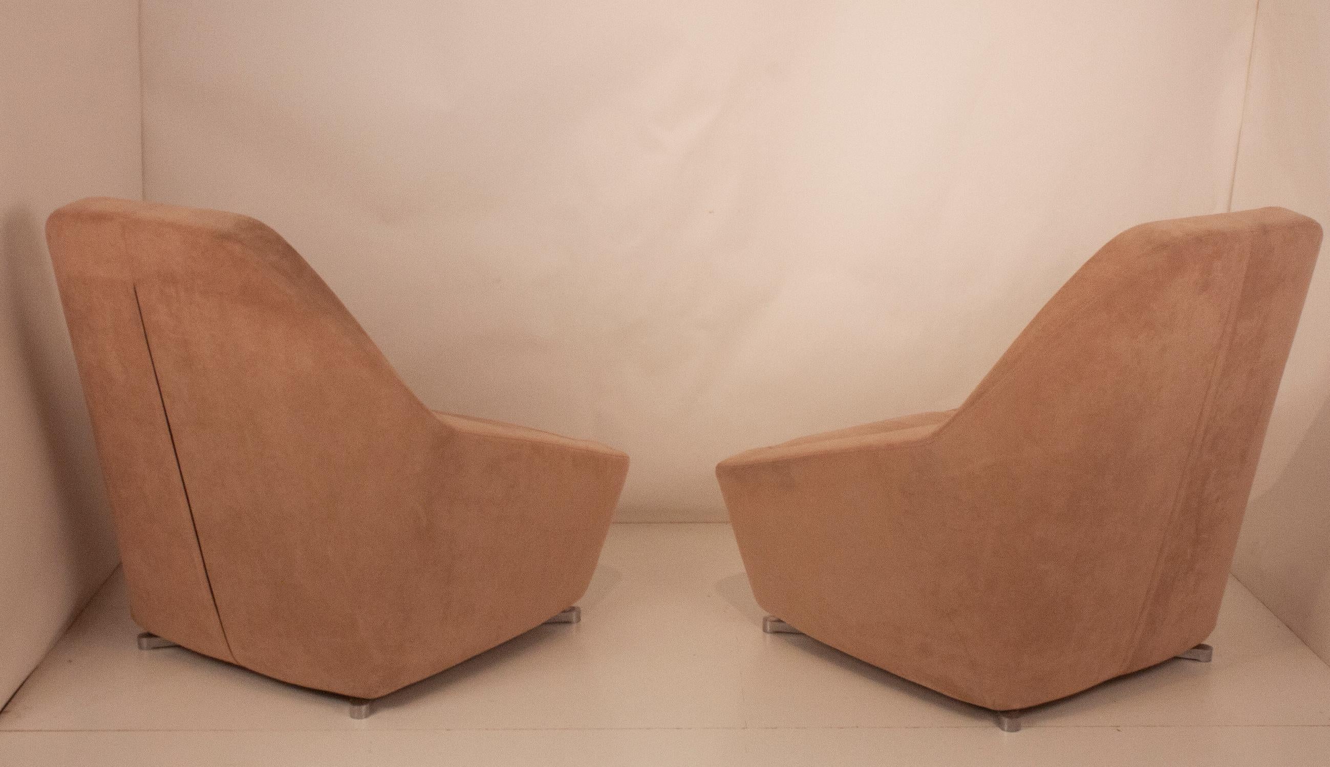 Modern Pair of Pink Suede Armchairs,  by François Bauchet for Cinna, 2000's In Fair Condition In Barcelona, Cataluna