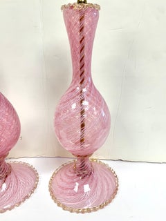 Pair of Pink Swirl Murano Glass Table Lamps