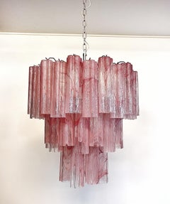 Pair of Pink Swirled Murano Chandeliers Tronchi