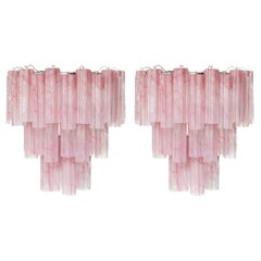 Pair of Pink Swirled Murano Chandeliers Tronchi