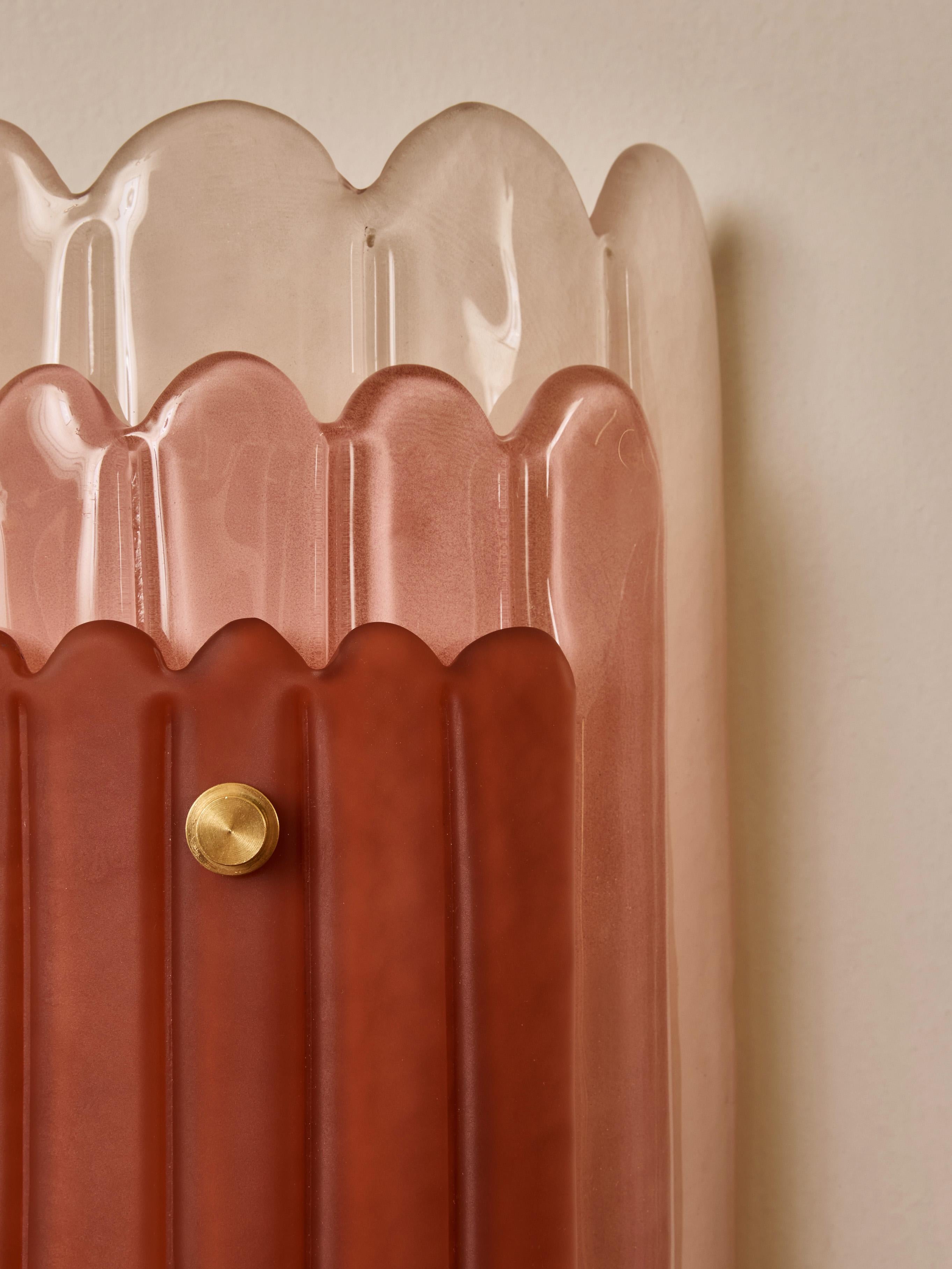 Italian Pair of Pink tinted Murano glass sconces by Studio Glustin For Sale