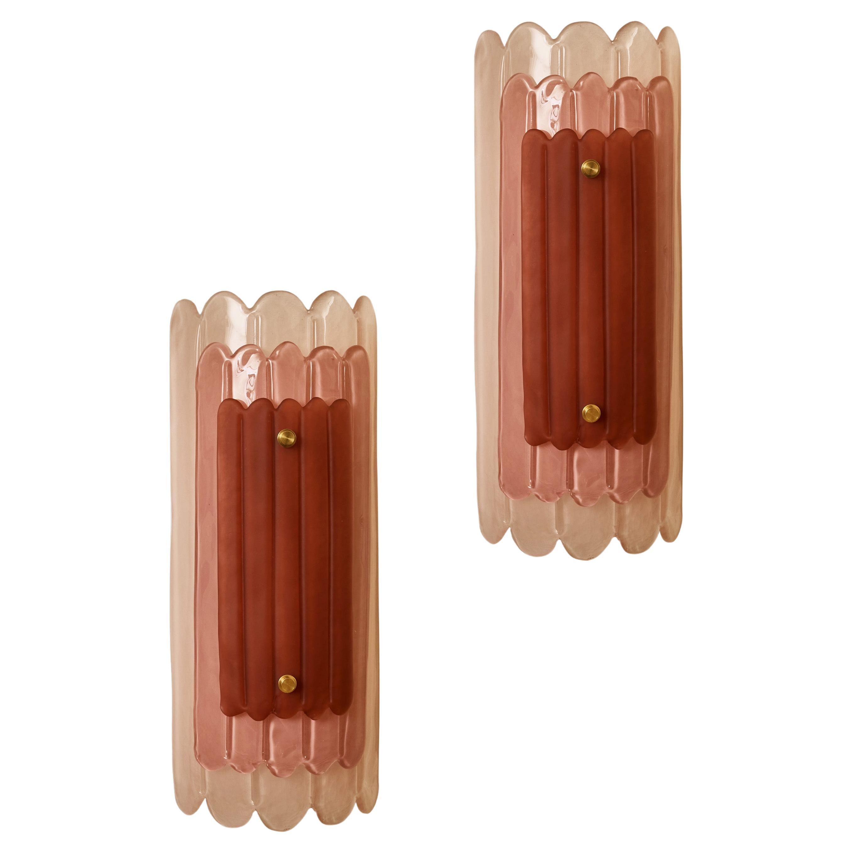 Pair of Pink tinted Murano glass sconces by Studio Glustin For Sale