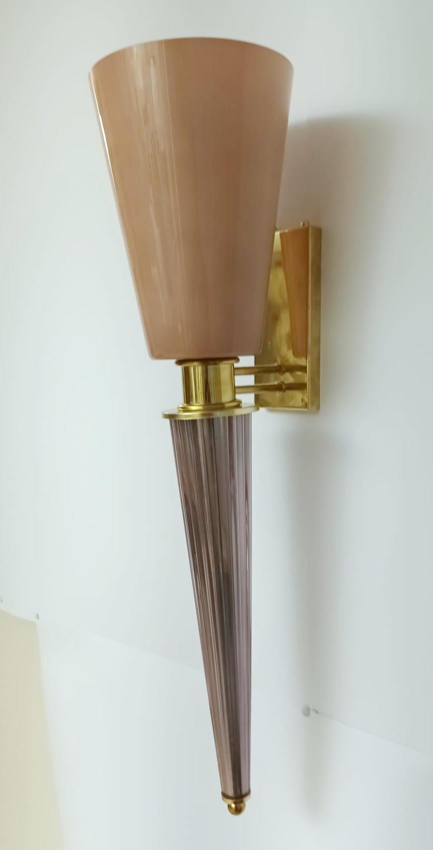Mid-Century Modern Pair of Pink Torchere Sconces For Sale