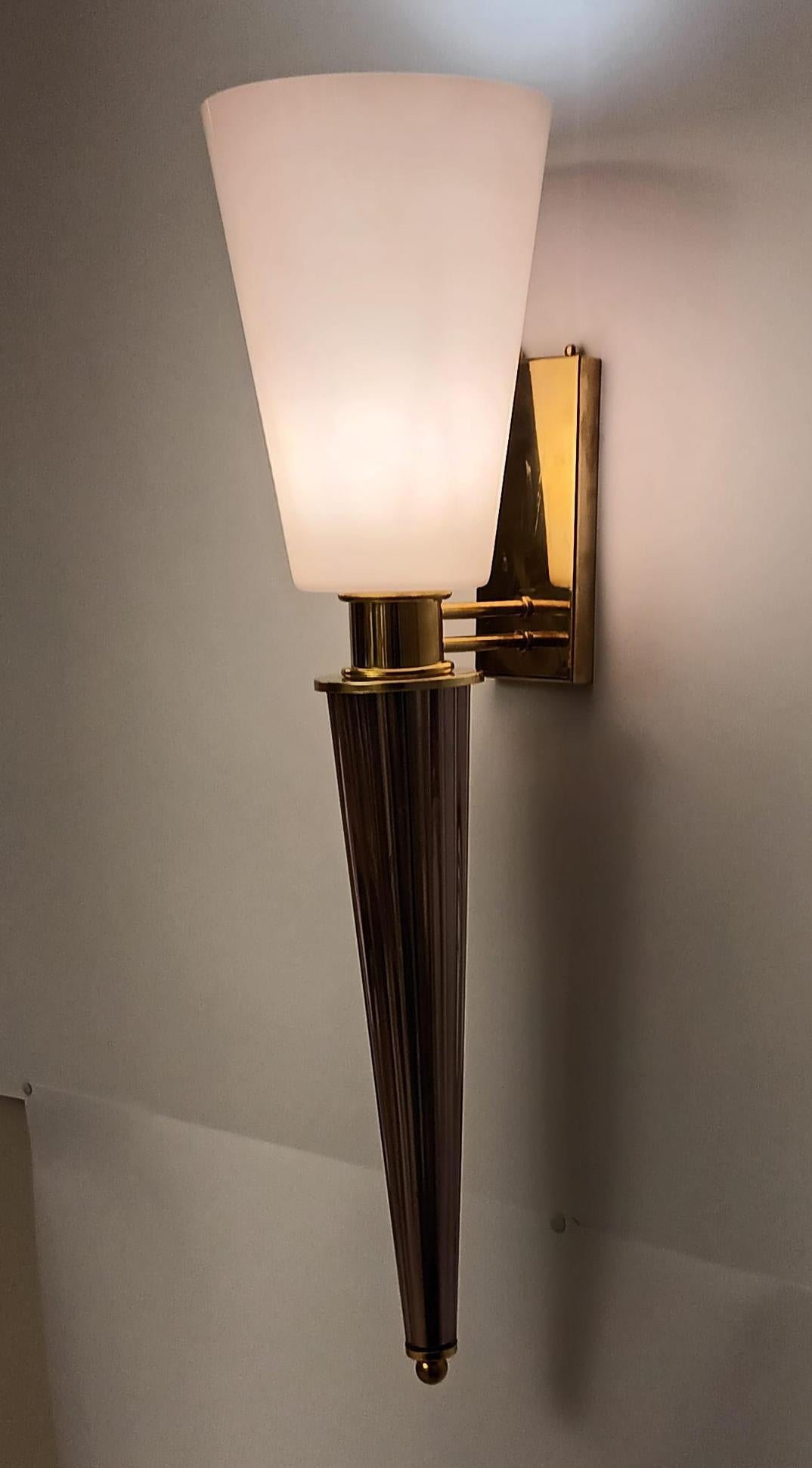 Contemporary Pair of Pink Torchere Sconces For Sale