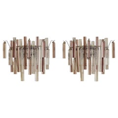Pair of Pink Triedri Glass Sconces by Venini, 1960s