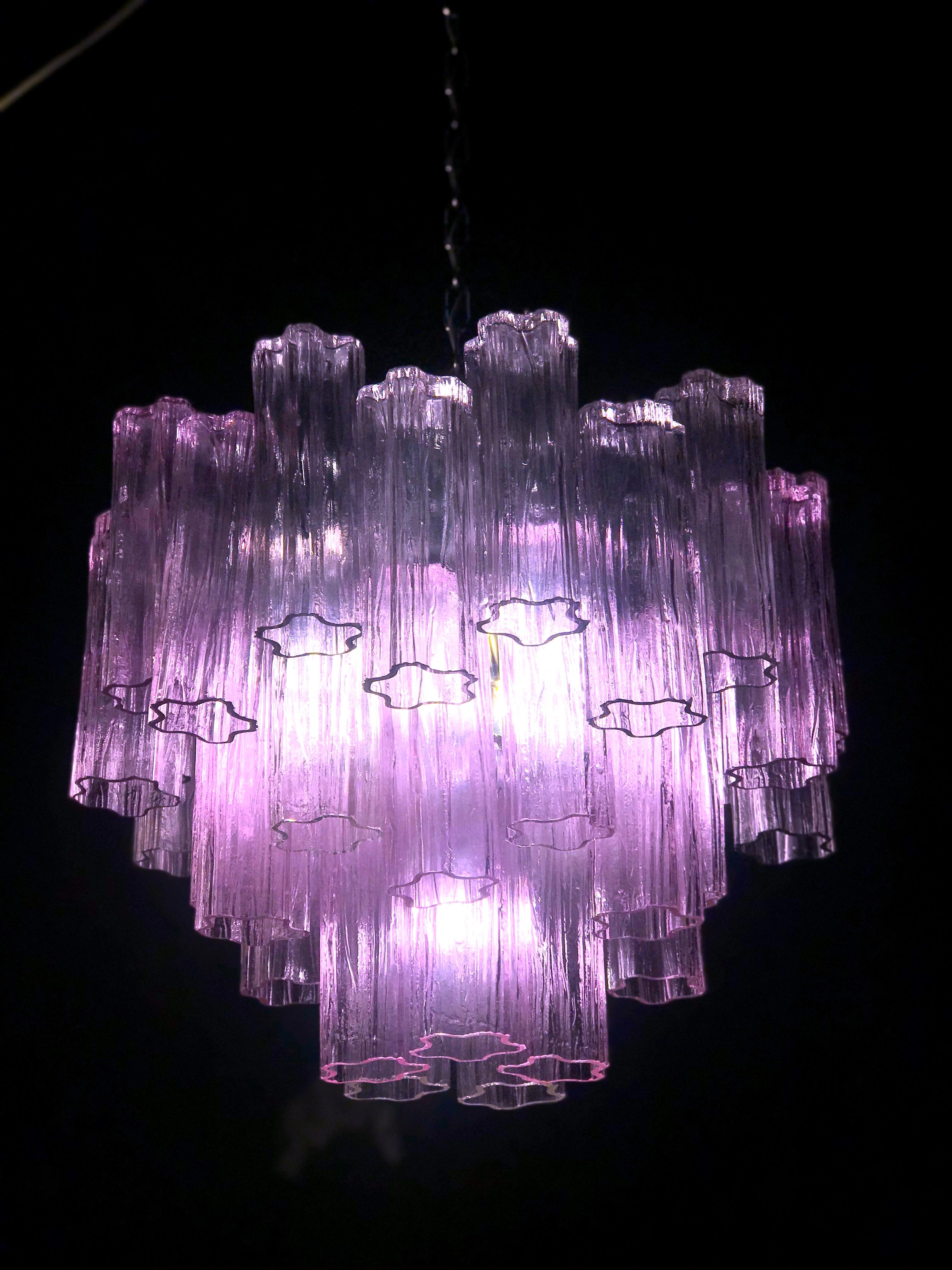 Mid-20th Century Pair of Pink Tronchi Murano Glass Chandelier by Toni Zuccheri for Venini, 1970s