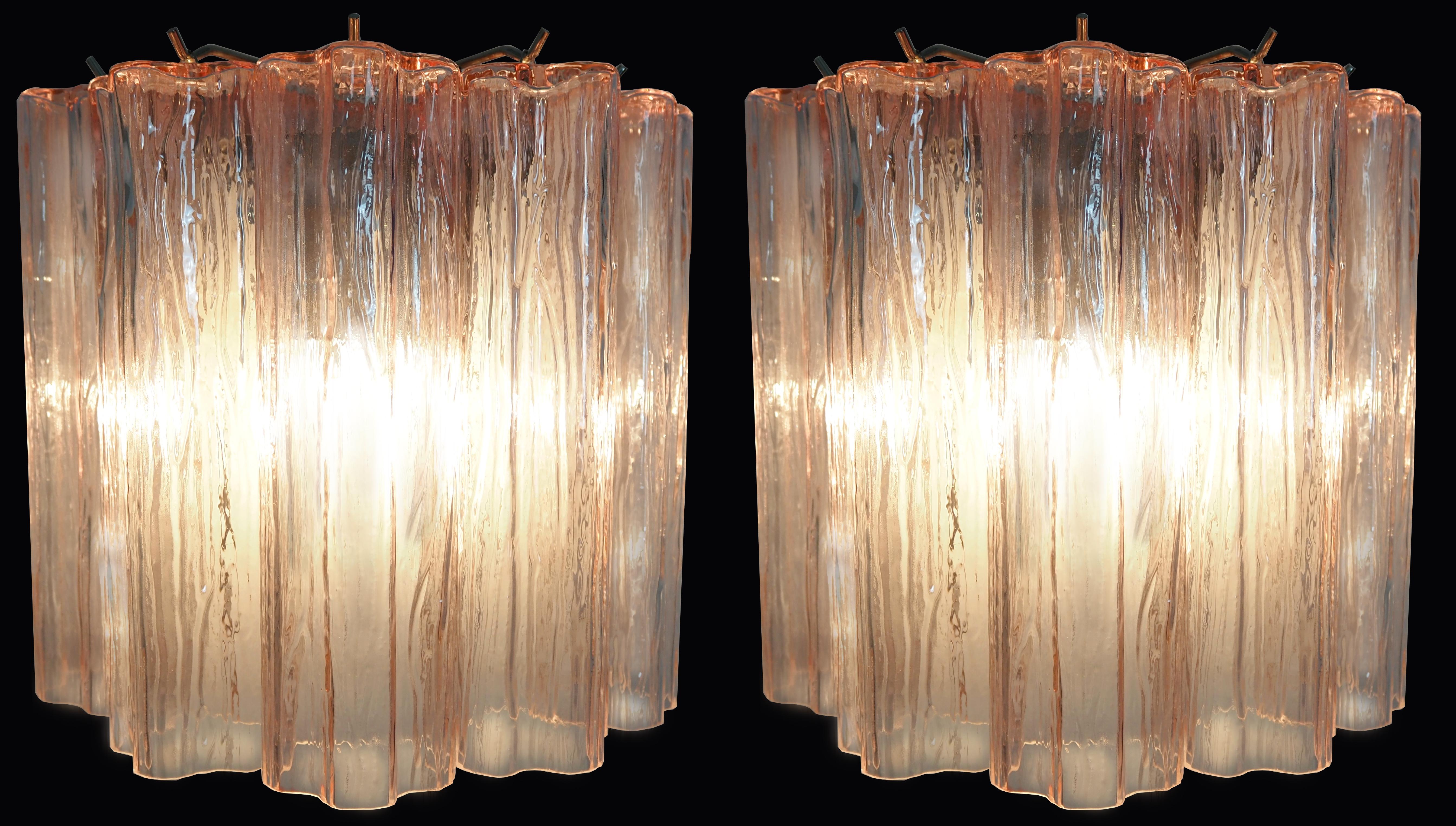 Midcentury Pair of Pink Tronchi Sconces Murano For Sale 7