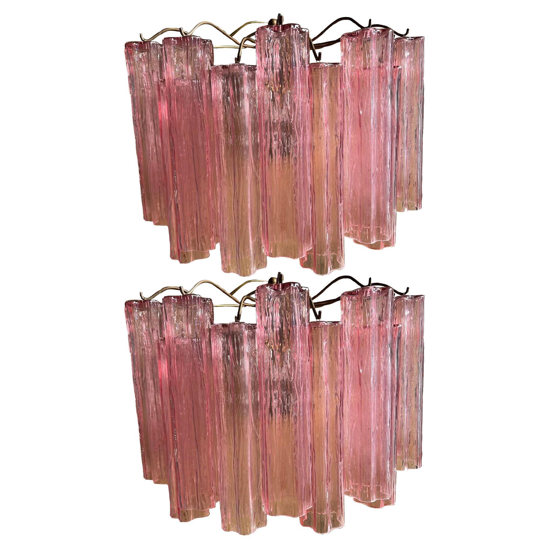 Pair of Pink Tronchi Sconces Murano For Sale