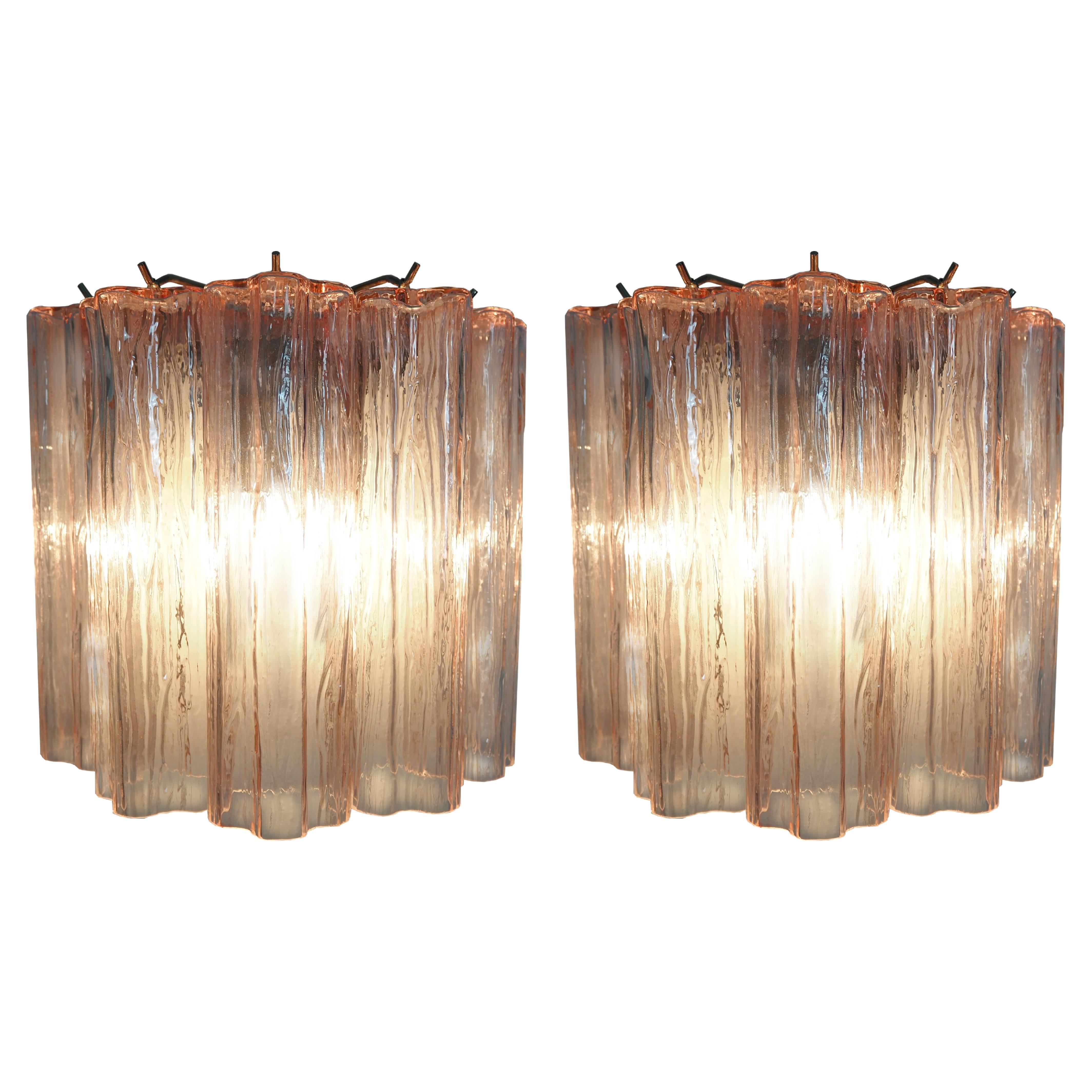 Midcentury Pair of Pink Tronchi Sconces Murano For Sale