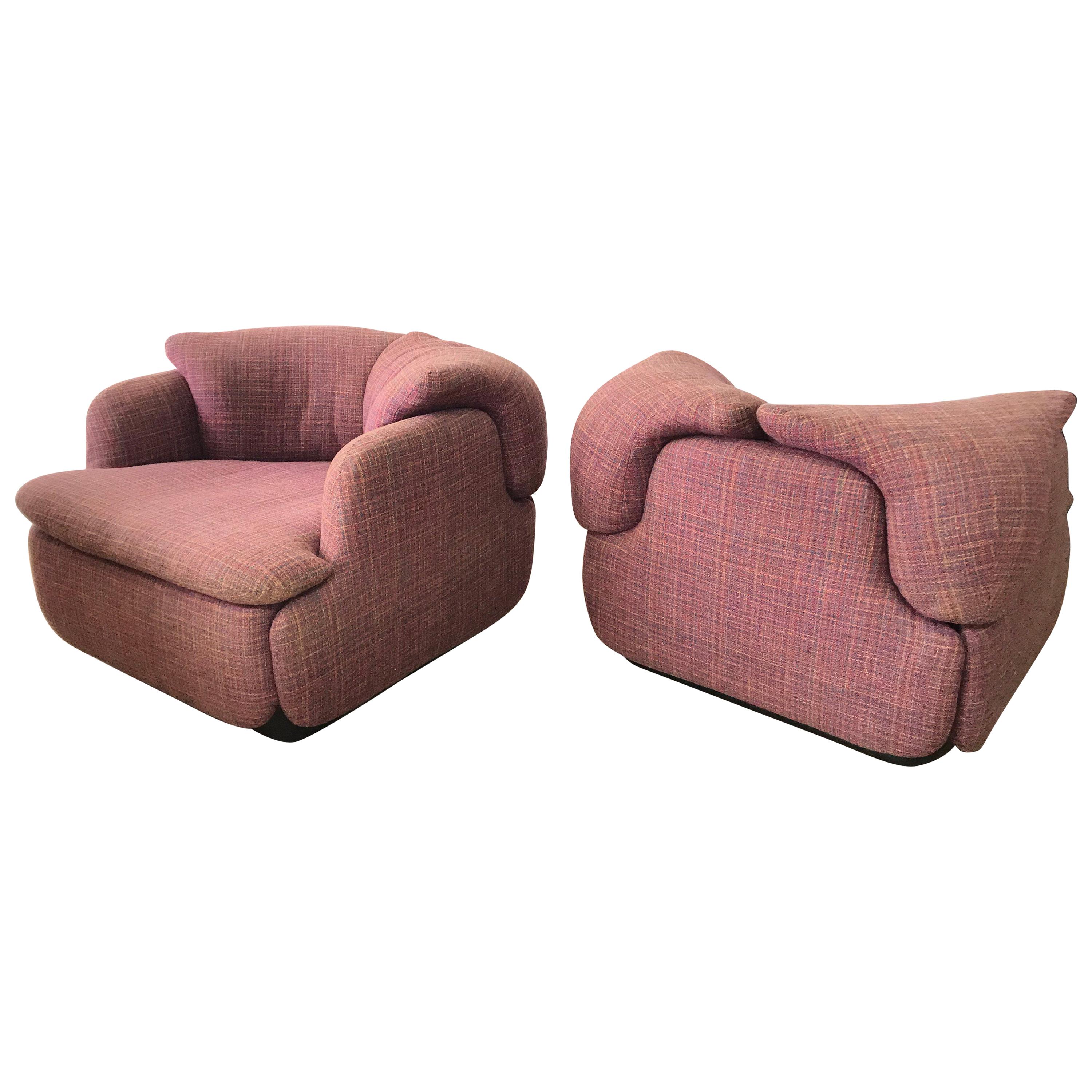 Pair of Pink Tweed “Confidential” Chairs by Alberto Rosselli for Saporiti Italia