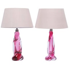 Pair of Pink Val Saint Lambert Lamps
