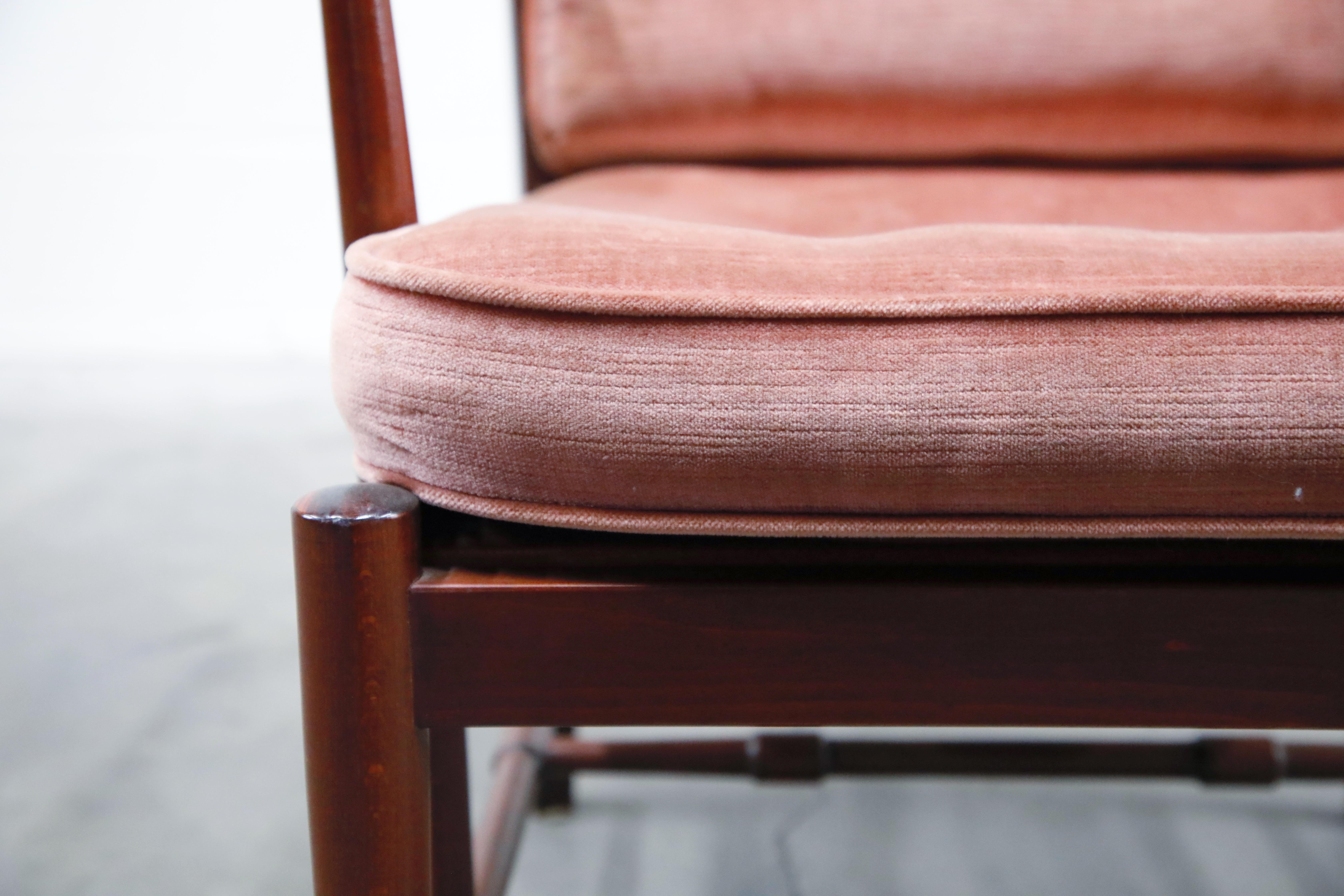 Pair of Pink Velvet and Rosewood Armchairs by Aksel Sorensen, 1970s, Signed 4