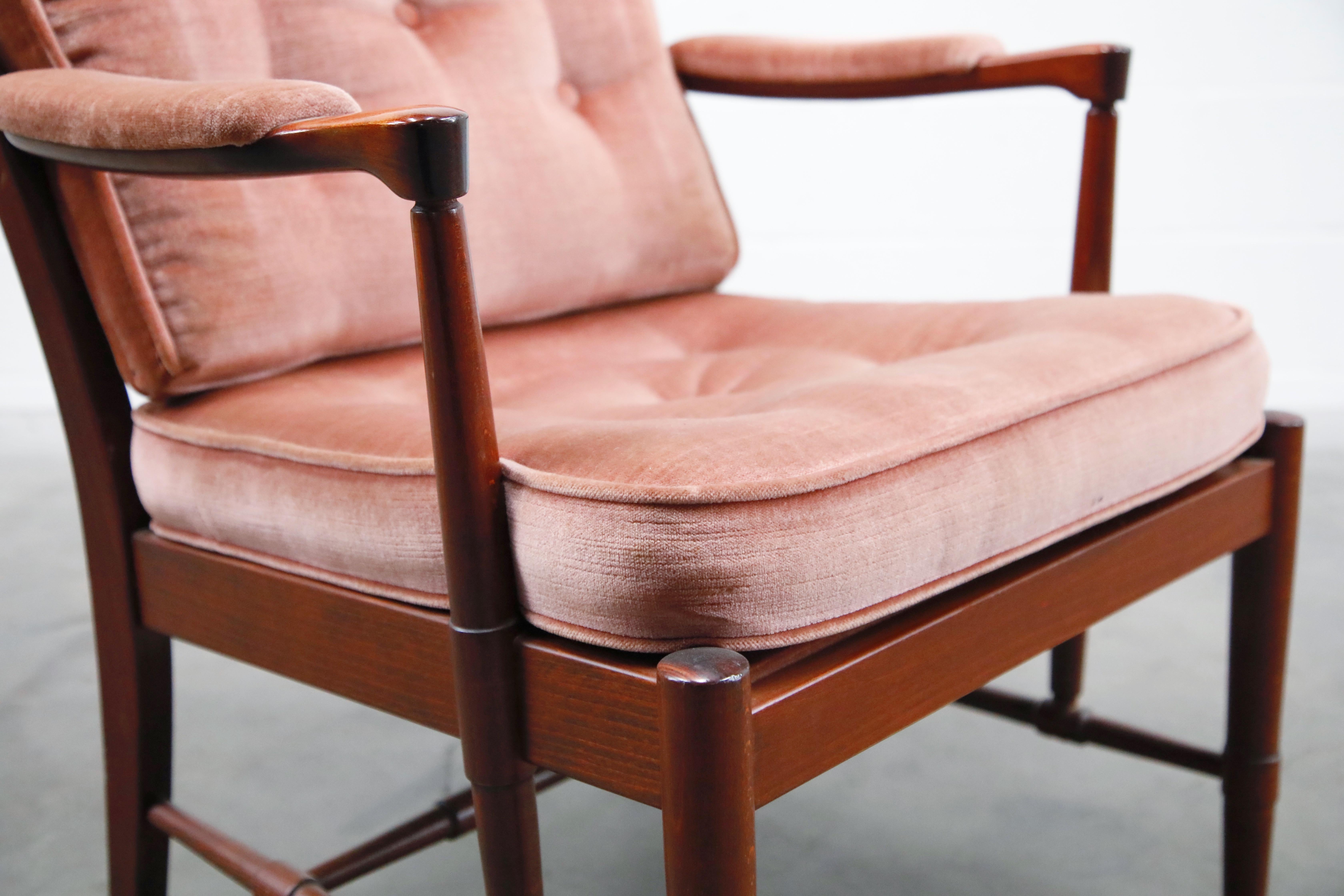 Pair of Pink Velvet and Rosewood Armchairs by Aksel Sorensen, 1970s, Signed 9