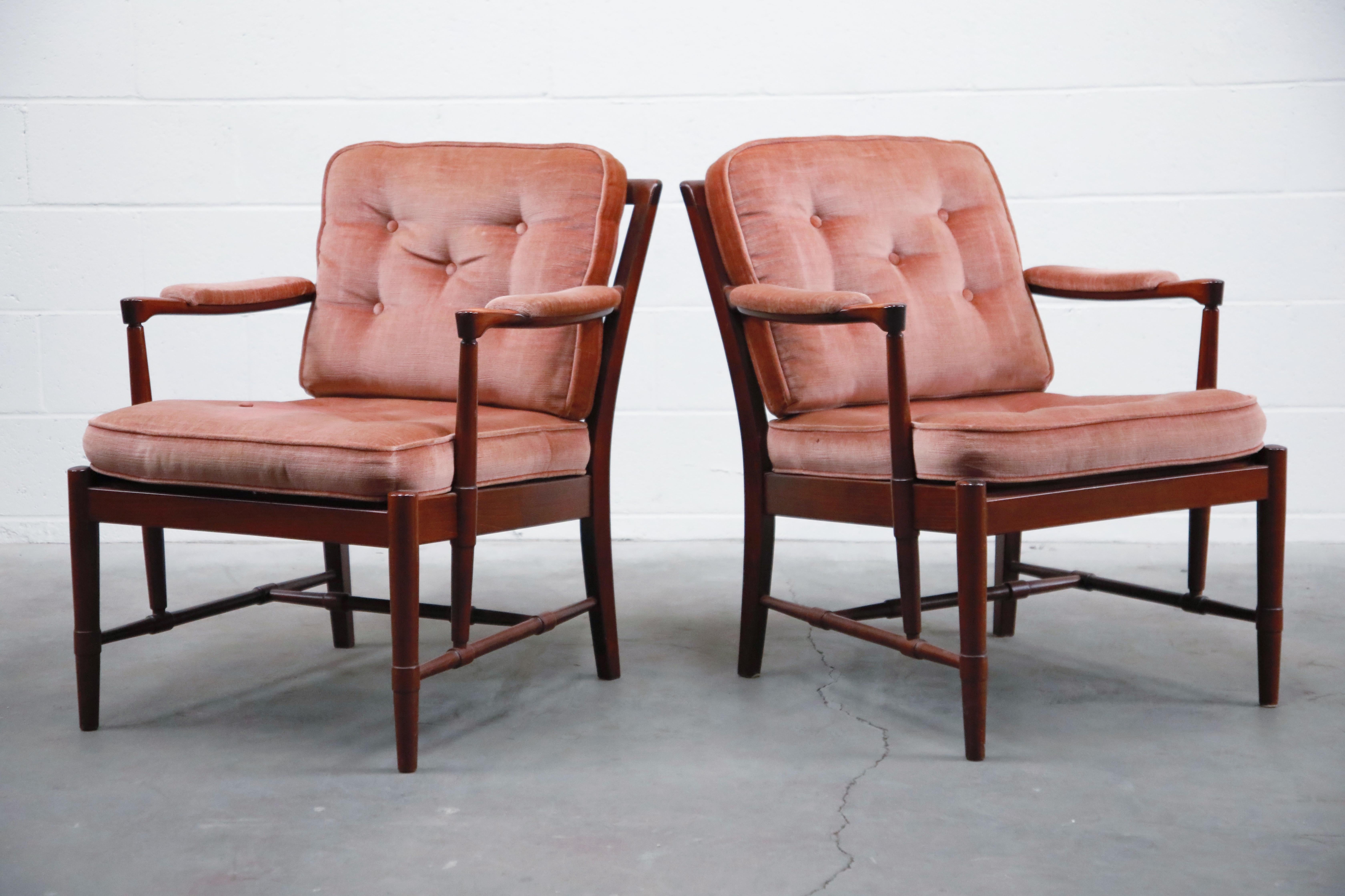 Scandinavian Modern Pair of Pink Velvet and Rosewood Armchairs by Aksel Sorensen, 1970s, Signed