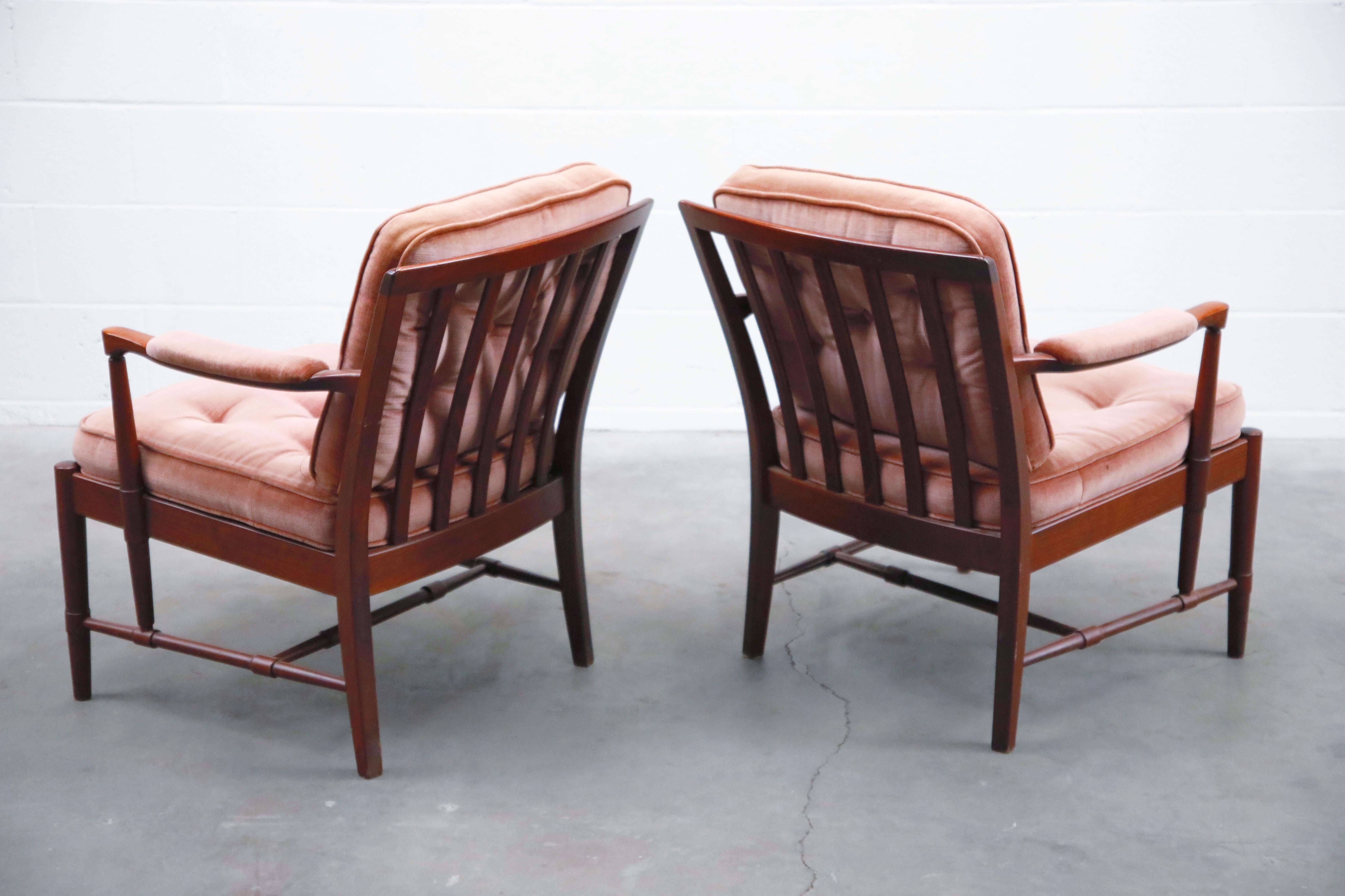 Pair of Pink Velvet and Rosewood Armchairs by Aksel Sorensen, 1970s, Signed In Good Condition In Los Angeles, CA