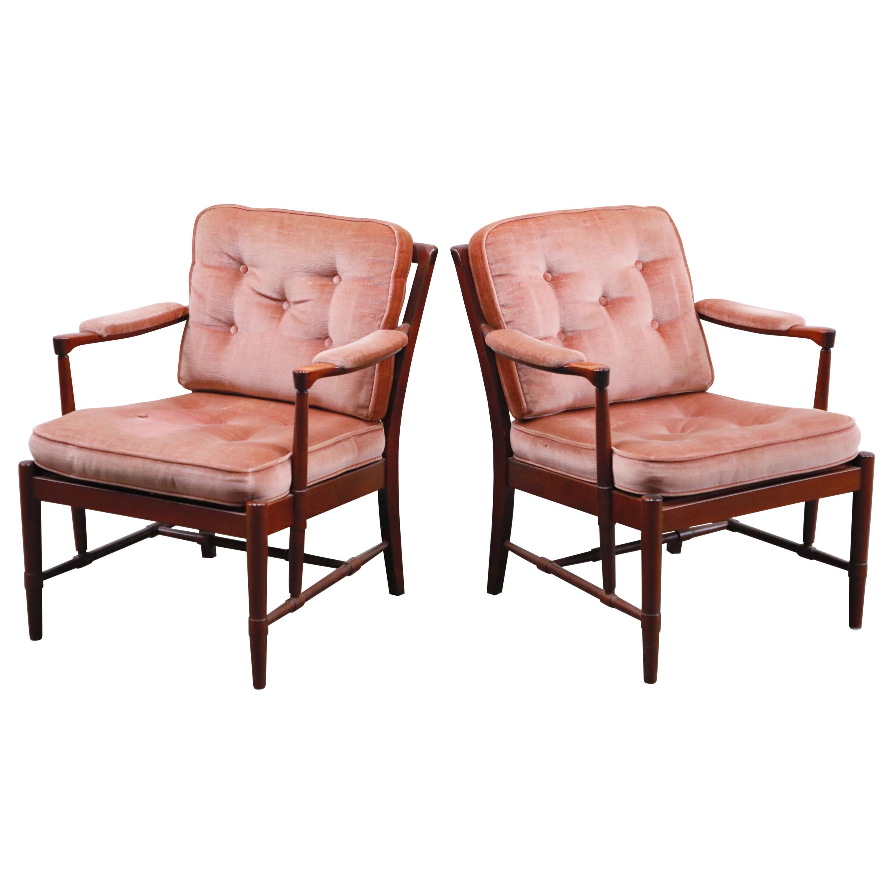 Pair of Pink Velvet and Rosewood Armchairs by Aksel Sorensen, 1970s, Signed