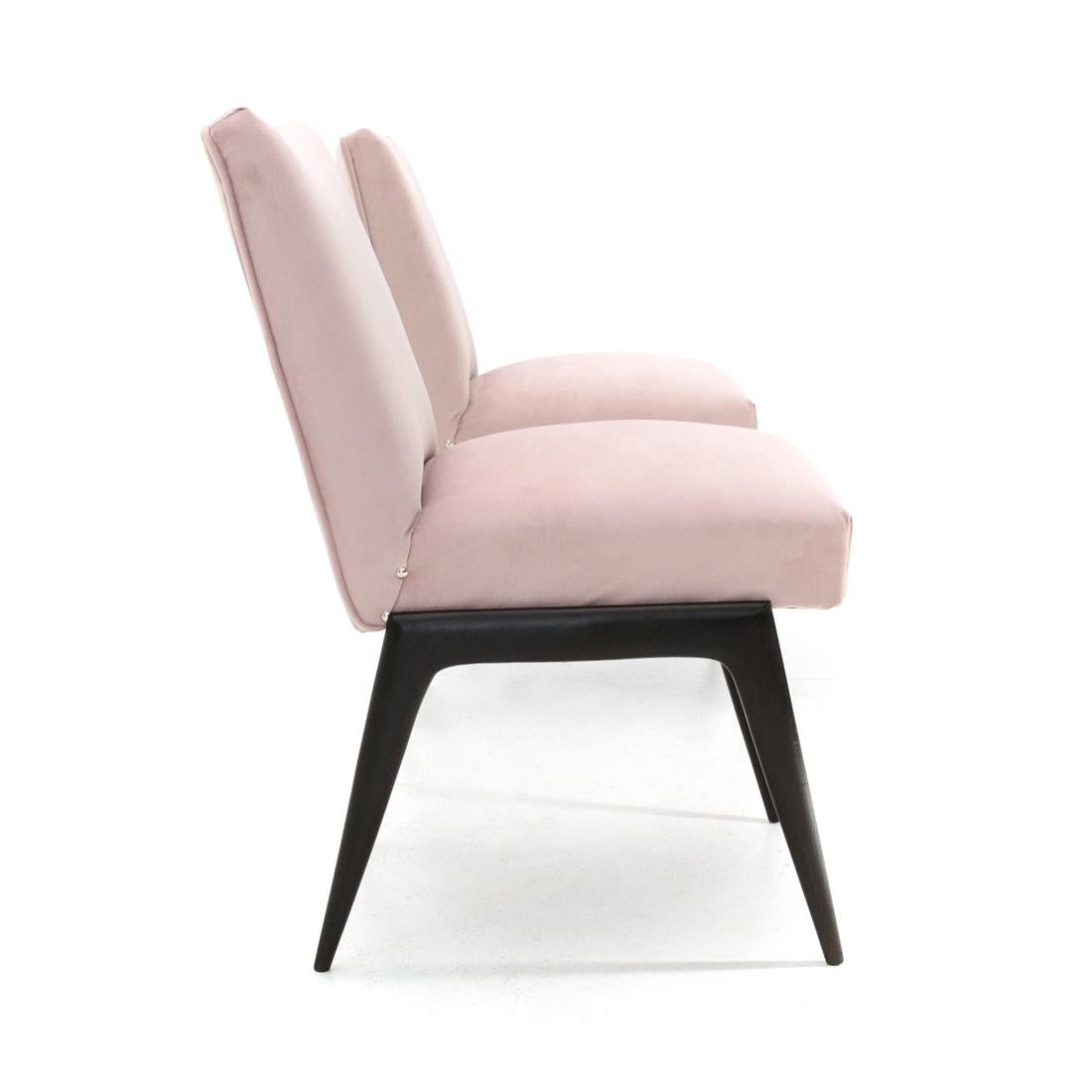 Teak Pair of Pink Velvet Armchairs, 1950s
