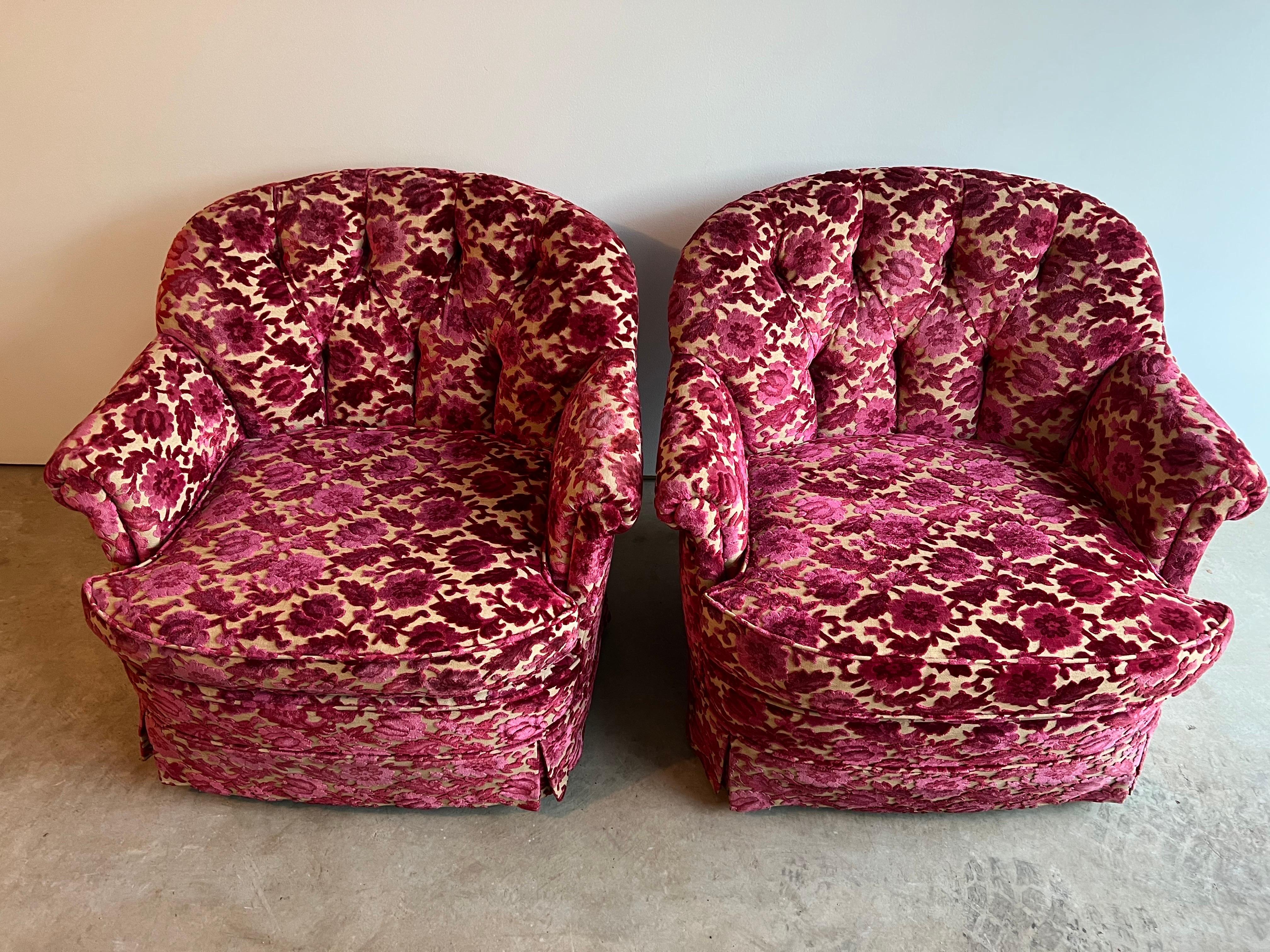 Pair of Pink Velvet Brocade Club Chairs 4