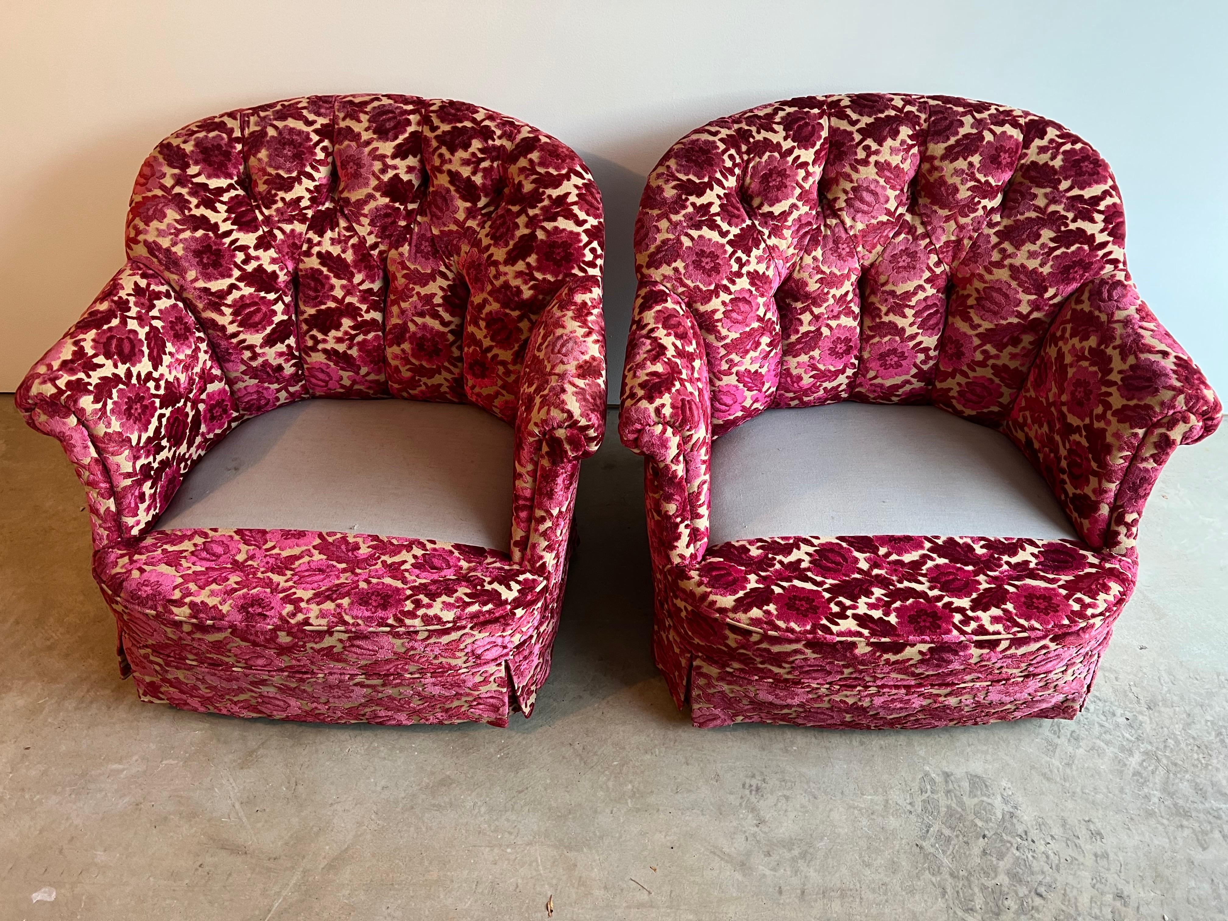 Pair of Pink Velvet Brocade Club Chairs 5