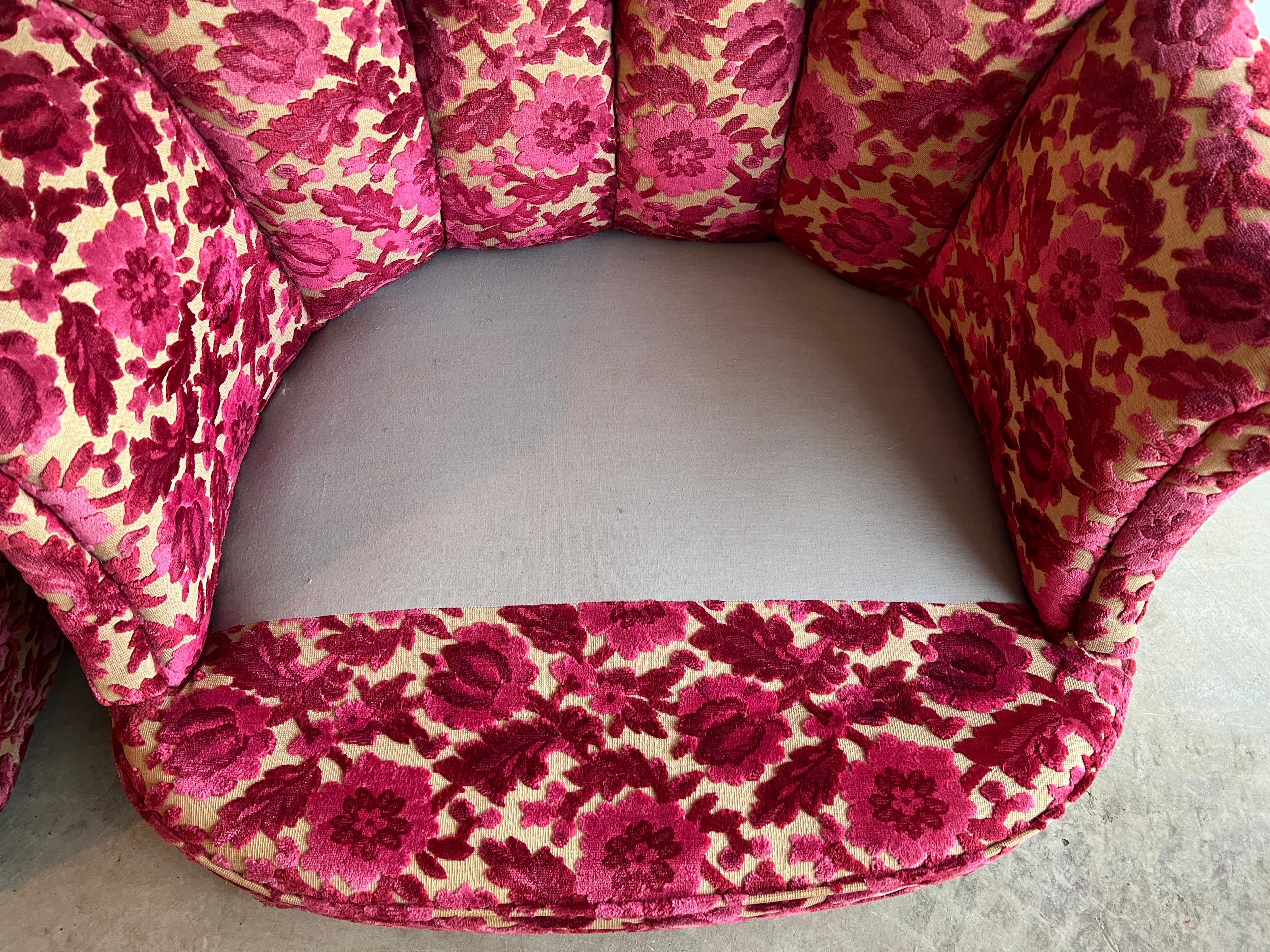 Pair of Pink Velvet Brocade Club Chairs 6