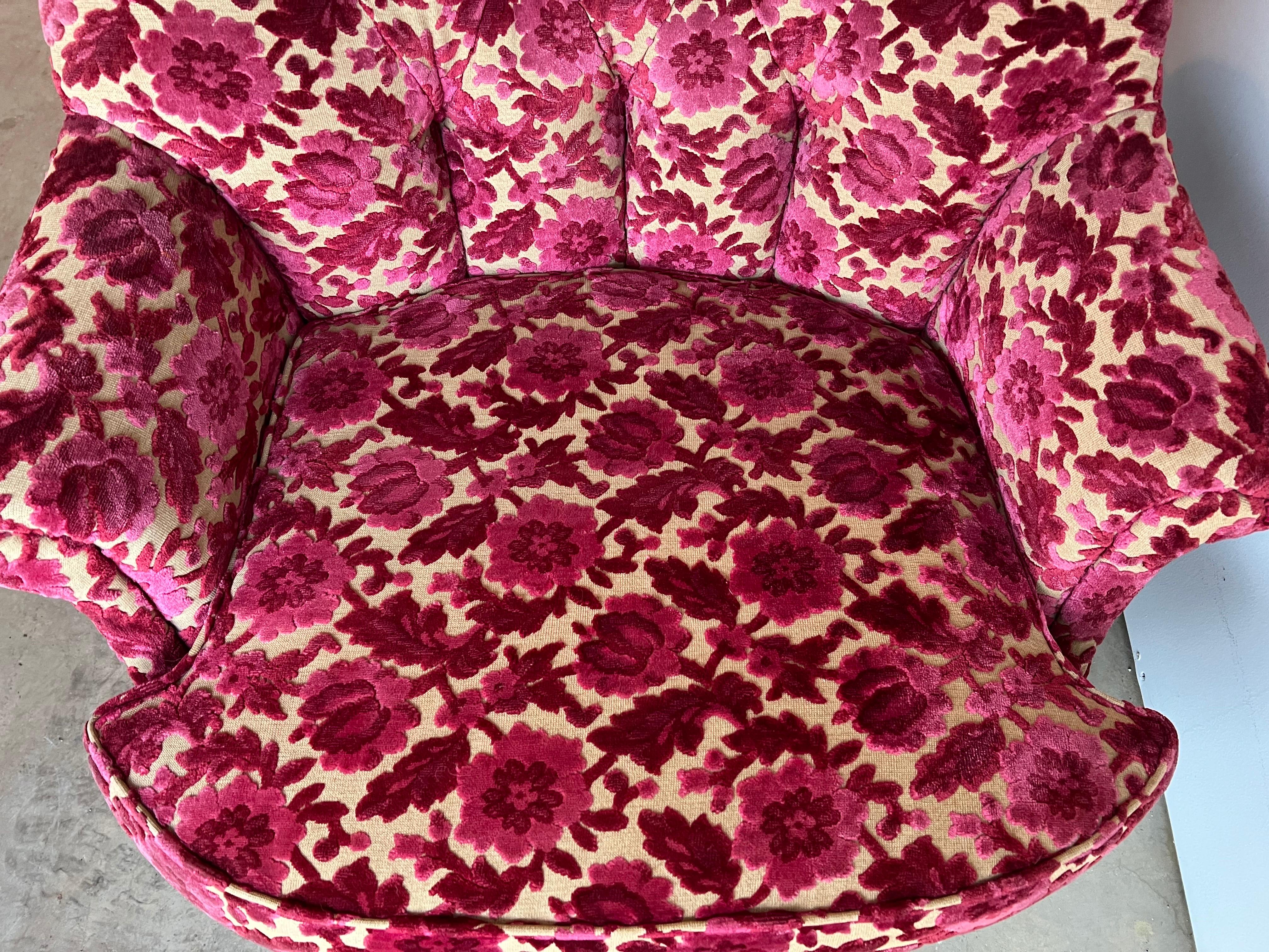 Pair of Pink Velvet Brocade Club Chairs 7