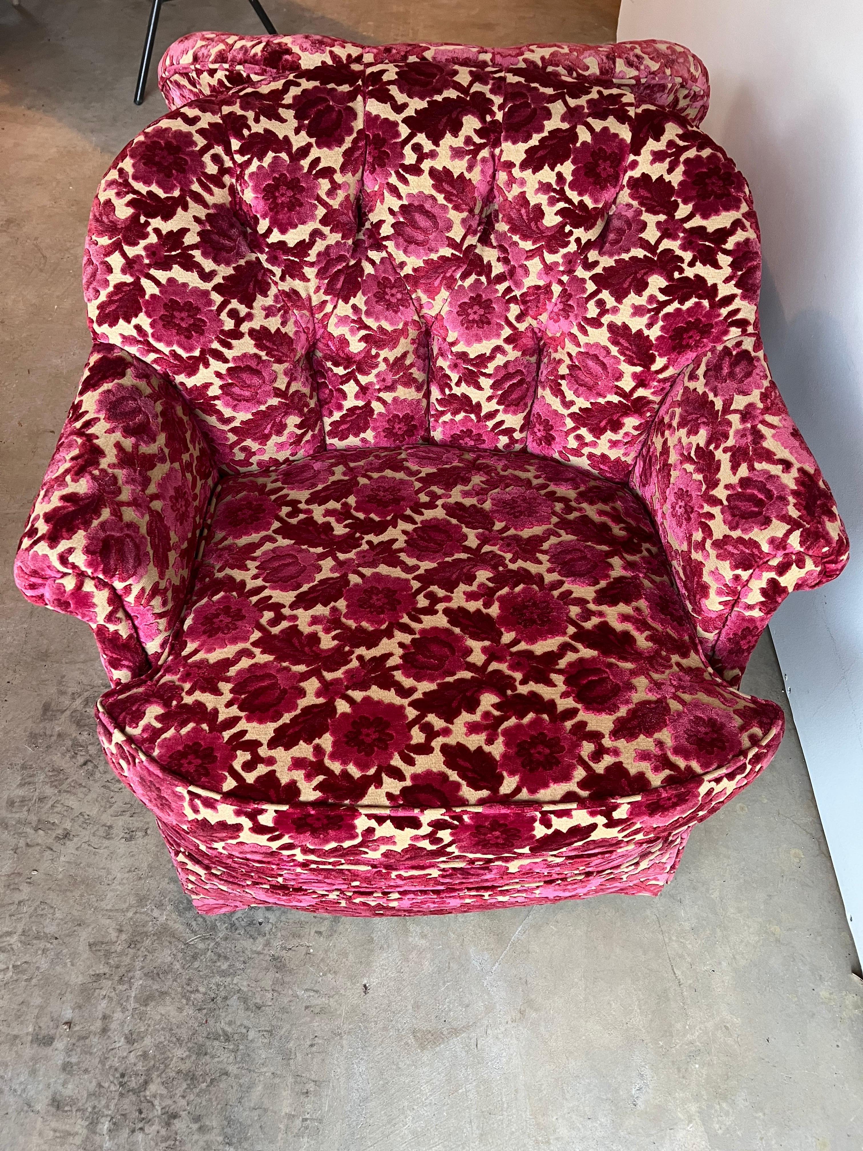 Pair of Pink Velvet Brocade Club Chairs 8