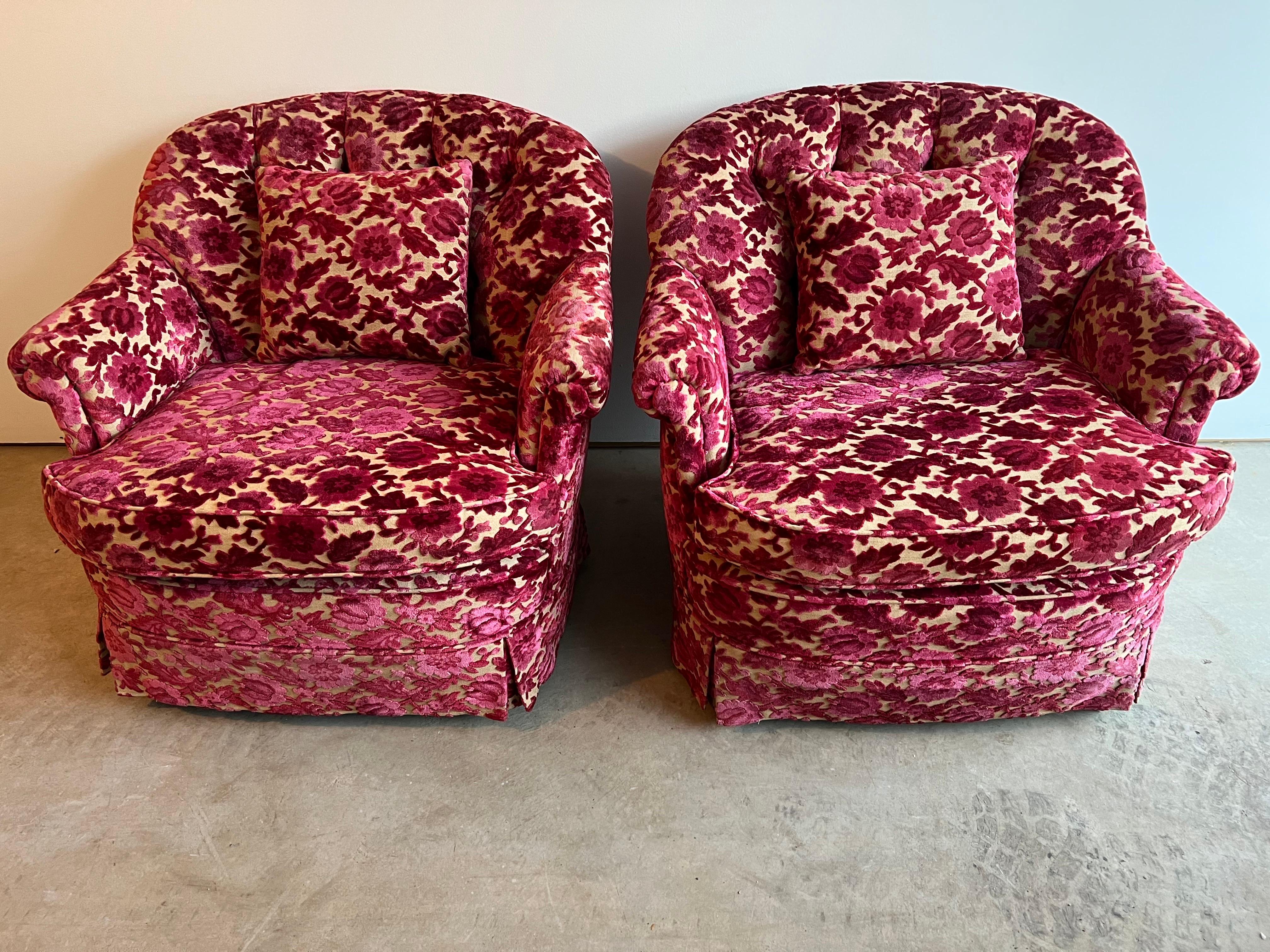 Pair of Pink Velvet Brocade Club Chairs 9